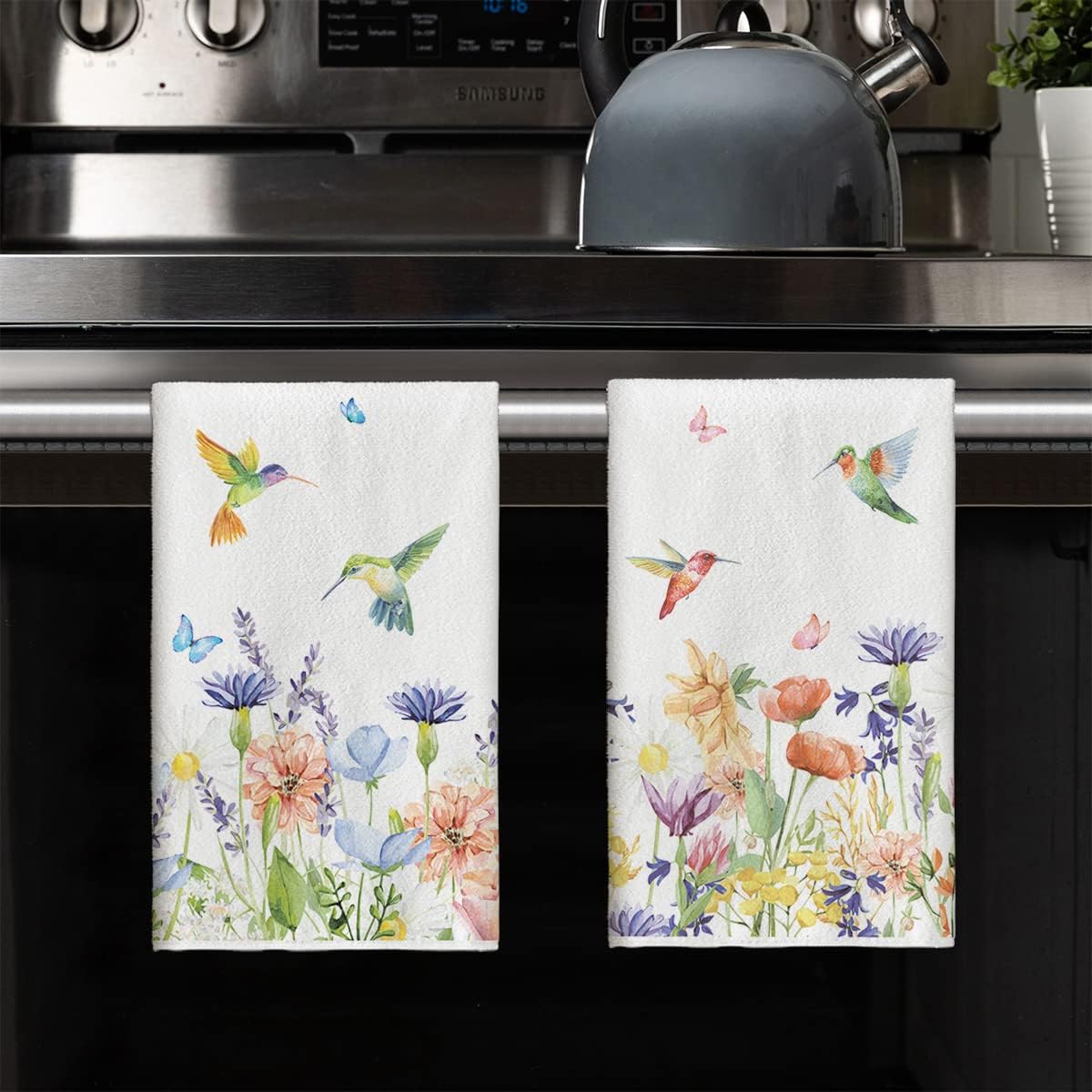 Anemone Flower Hummingbird Kitchen Towels Dish Towels, 18x26 Inch Seasonal Spring Summer Wild Floral Holiday Decoration Hand Towels Set of 2 - Image 7
