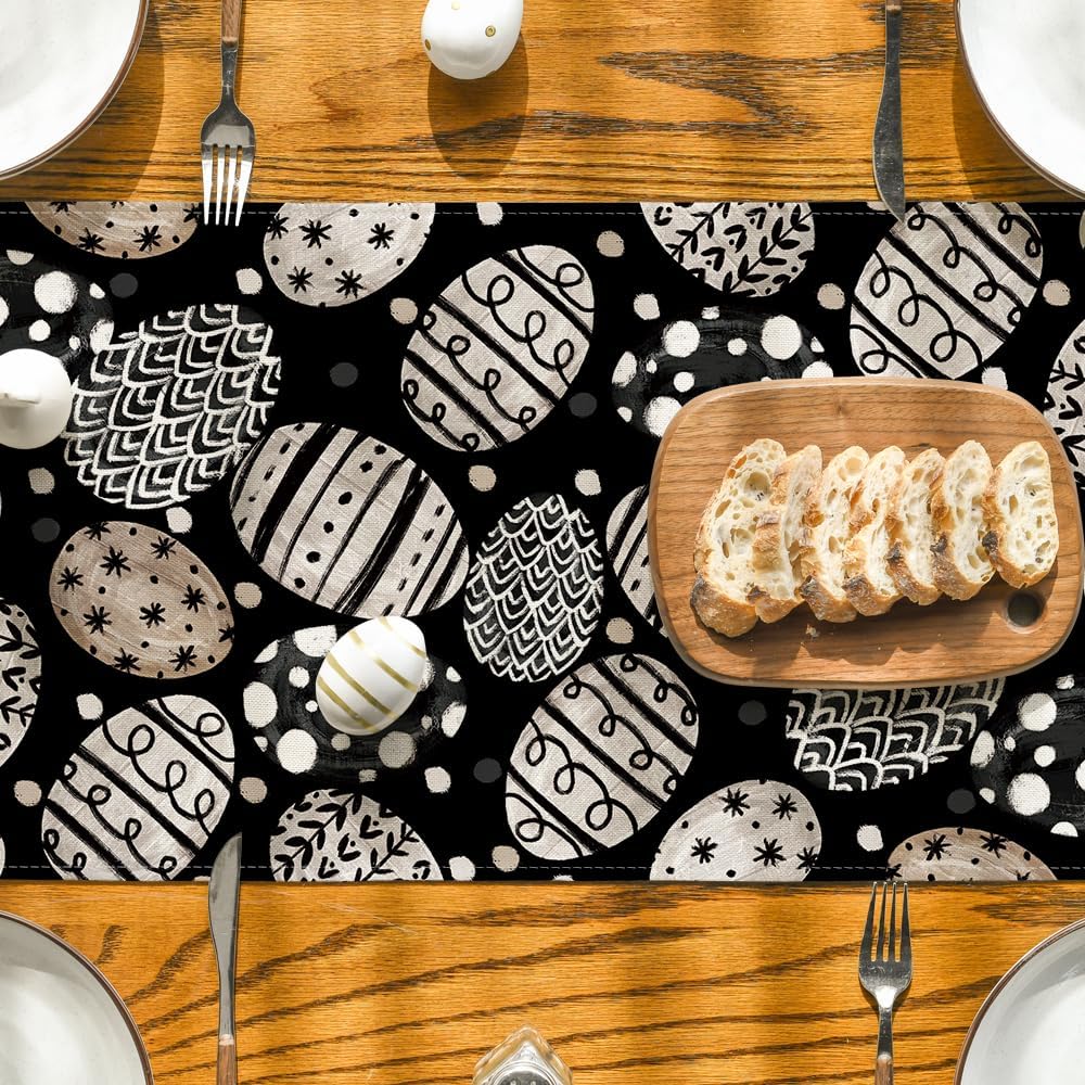 Bunny Rabbit Eggs Flowers Easter Table Runner, Seasonal Spring Kitchen Dining Table Decoration for Home Party Decor 13x72 Inch - Image 7