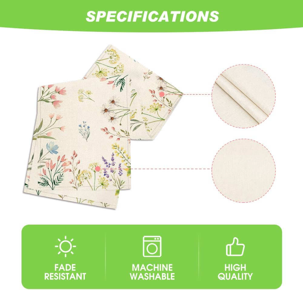 Flowers Floral Summer Table Runner, Seasonal Spring Fall Kitchen Dining Table Decoration for Home Party 13x72 Inch - Image 5