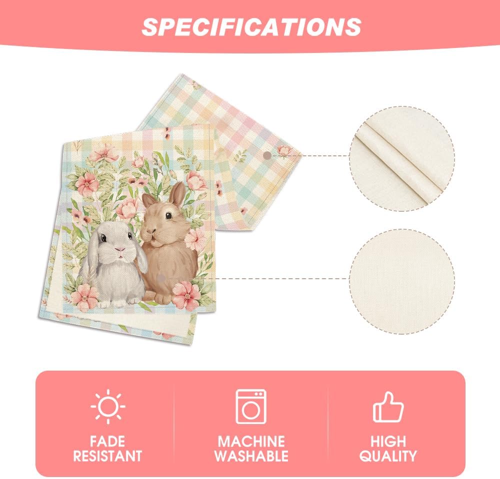 Bunny Rabbit Leaves Floral Easter Table Runner, Seasonal Spring Kitchen Dining Table Decoration for Home Party Decor 13x72 Inch - Image 5