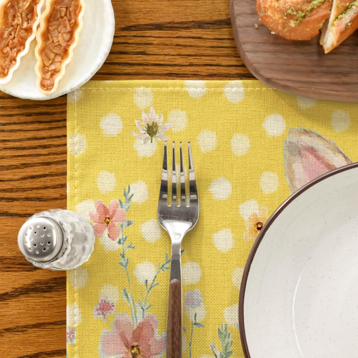 Yellow Bunny Polka Dot Easter Placemats Set of 4, 12x18 Inch Flower Seasonal Spring Holiday Table Mats for Party Kitchen Dining Decoration - Image 7