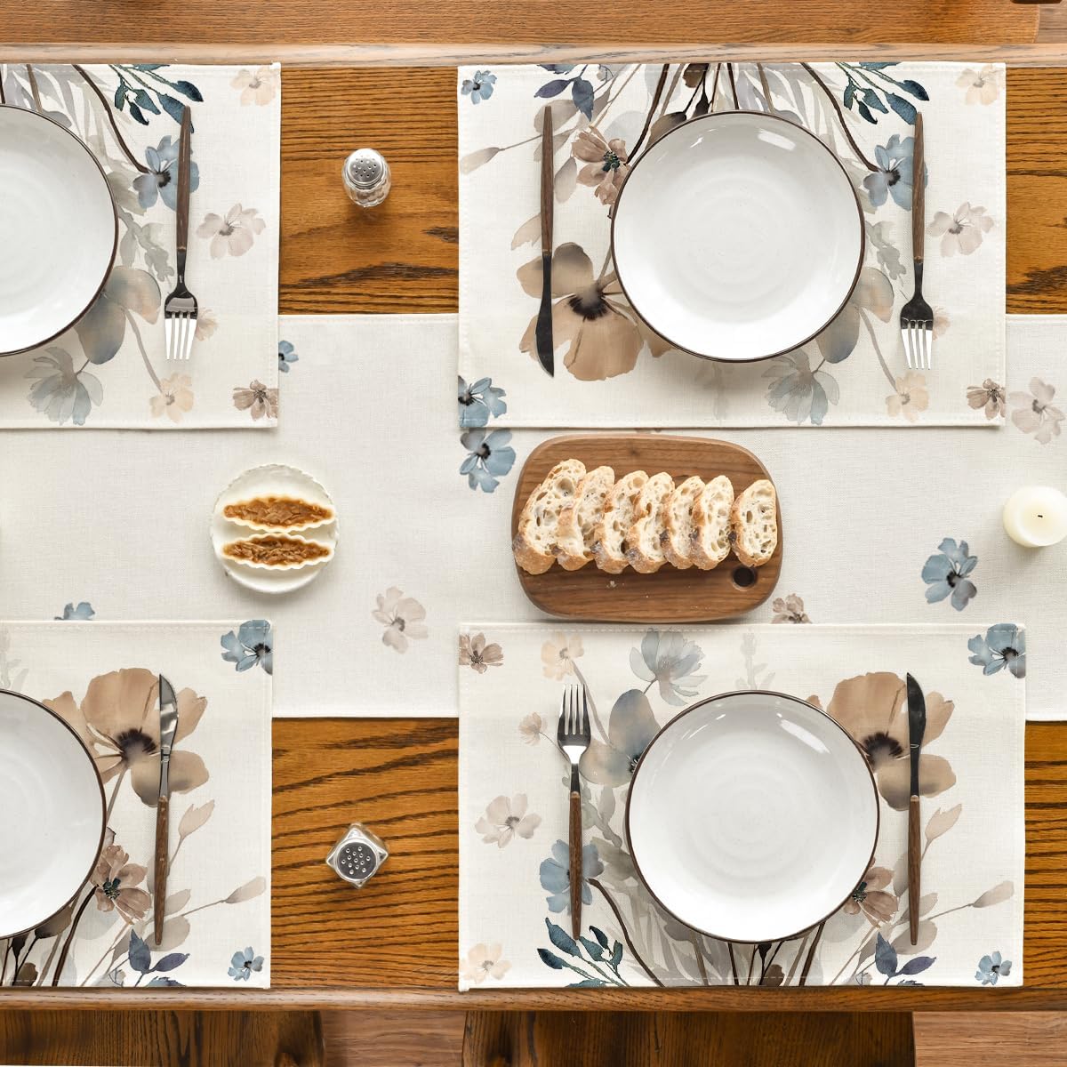 Brown Poppy Floral Leaves Fall Placemats Set of 4, 12x18 Inch Seasonal Spring Table Mats for Party Kitchen Dining Decoration - Image 5
