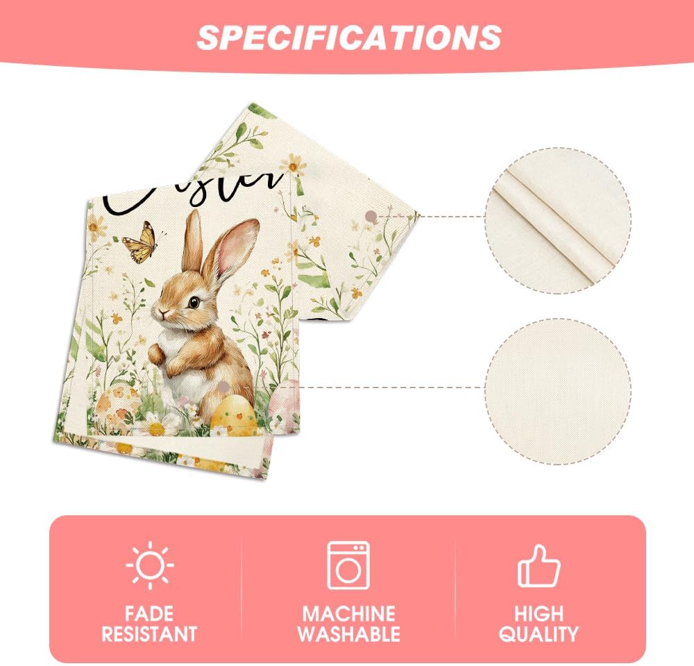 Bunny Rabbit Butterfly Eggs Flowers Easter Table Runner, Seasonal Spring Kitchen Dining Table Decoration for Home Party Decor 13x72 Inch - Image 5