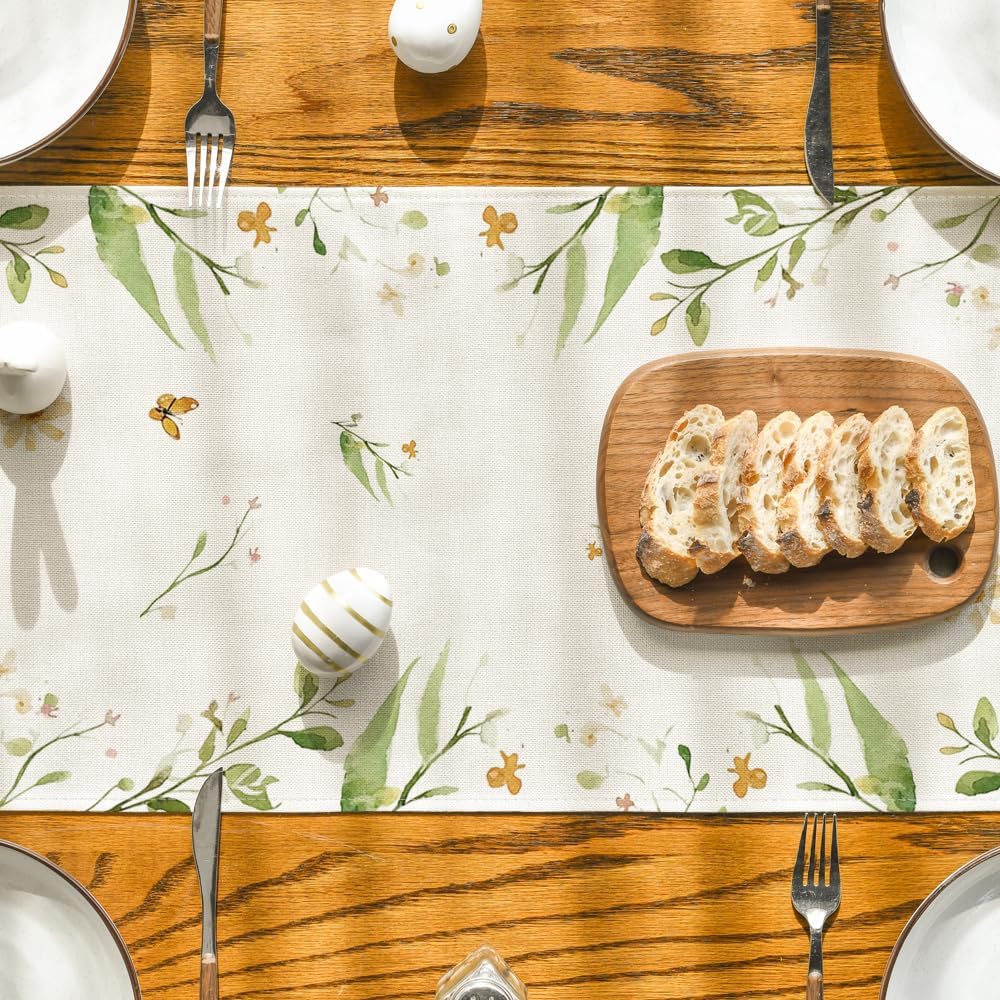 Bunny Rabbit Butterfly Eggs Flowers Easter Table Runner, Seasonal Spring Kitchen Dining Table Decoration for Home Party Decor 13x72 Inch - Image 7