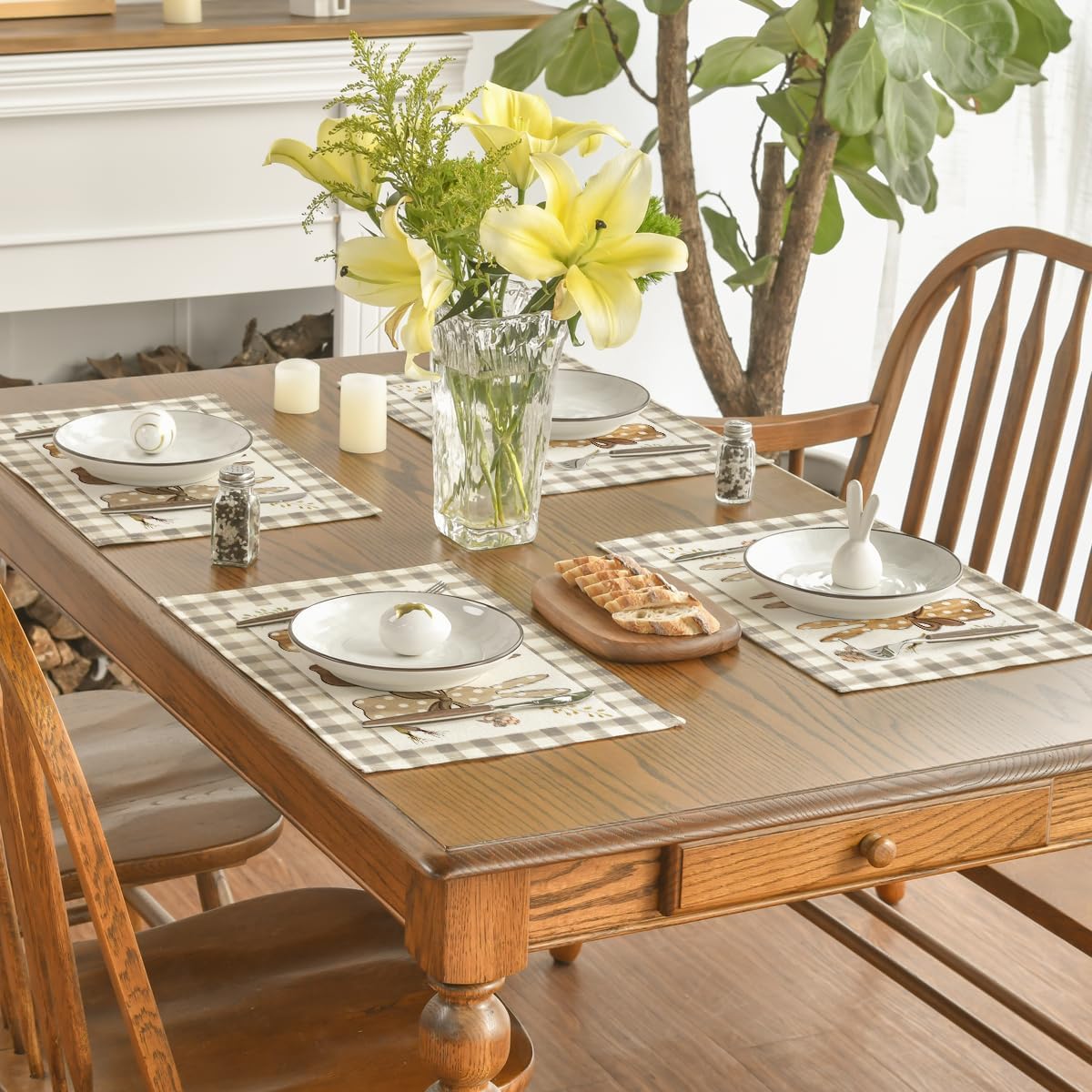 Buffalo Plaid Bunny Happy Easter Placemats Set of 4, 12x18 Inch Seasonal Holiday Table Mats for Party Kitchen Dining Decoration - Image 4