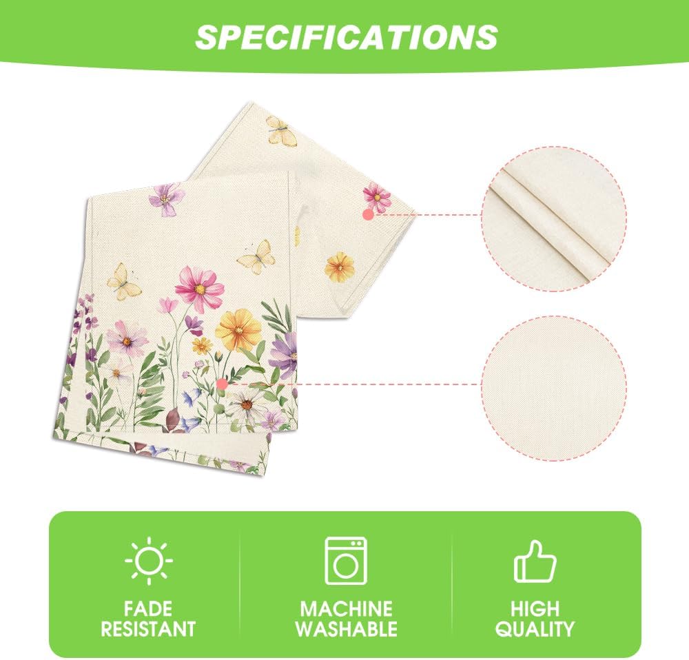 Flowers Butterfly Spring Table Runner, Seasonal Summer Kitchen Dining Table Decoration for Home Party Decor 13x72 Inch - Image 5