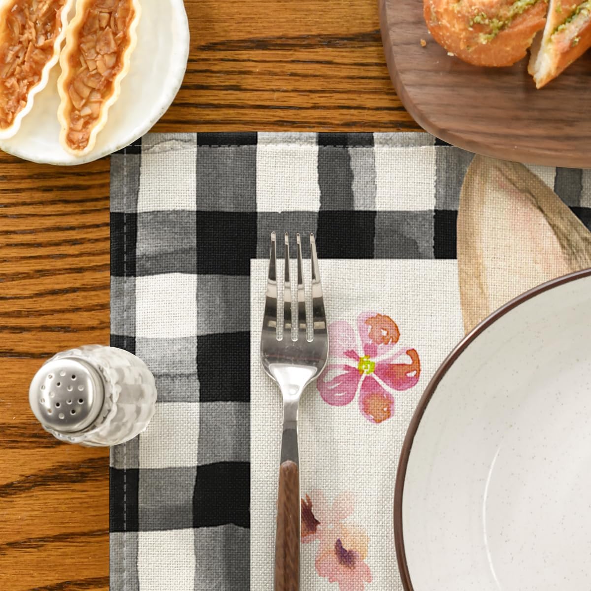 Buffalo Plaid Bunny Ear Foot Flower Easter Placemats Set of 4, 12x18 Inch Seasonal Spring Table Mats for Party Kitchen Dining Decoration - Image 7