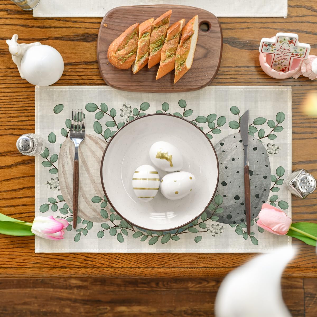 Eucalyptus Eggs Easter Placemats Set of 4, 12x18 Inch Spring Seasonal Table Mats for Party Kitchen Dining Decoration - Image 2