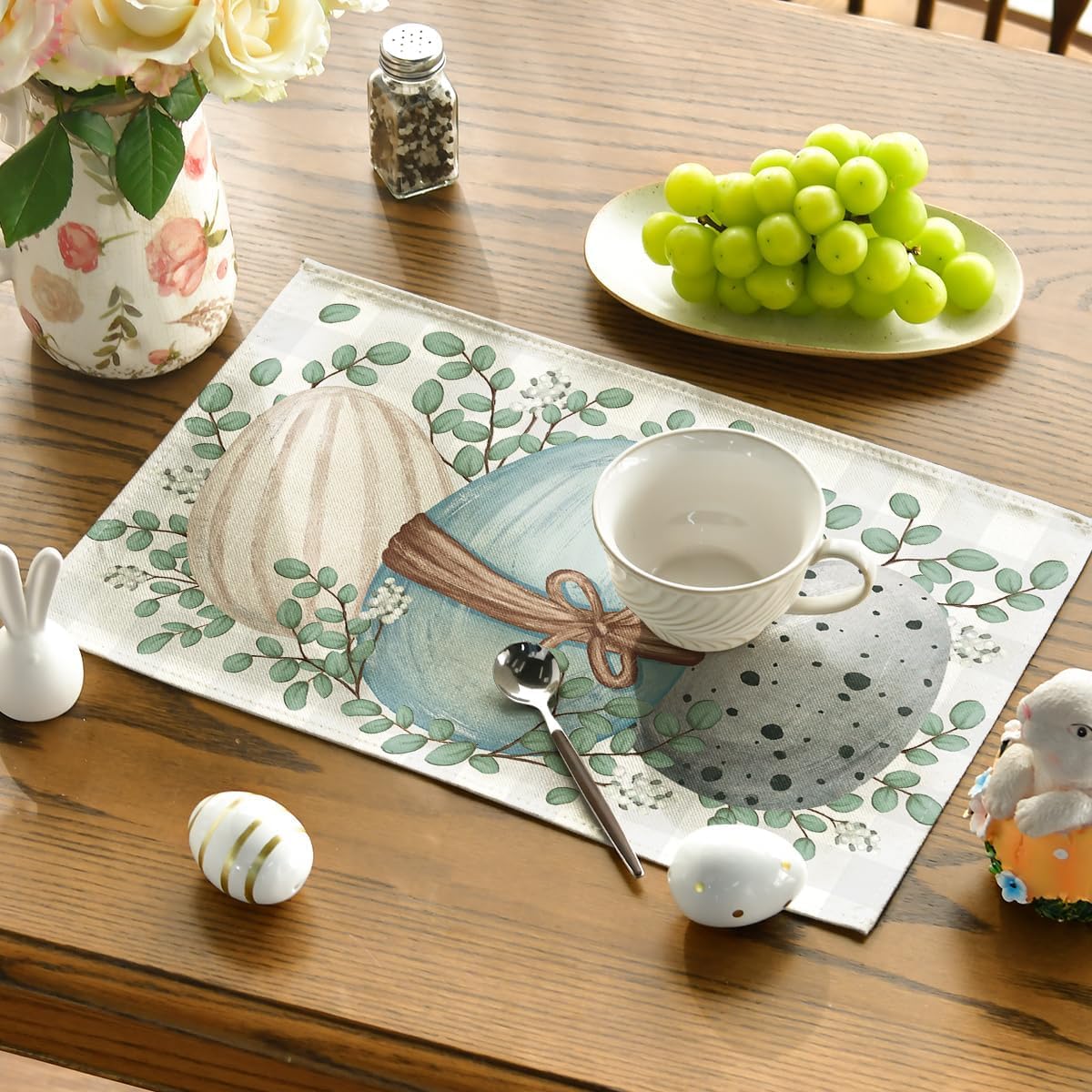 Eucalyptus Eggs Easter Placemats Set of 4, 12x18 Inch Spring Seasonal Table Mats for Party Kitchen Dining Decoration - Image 3