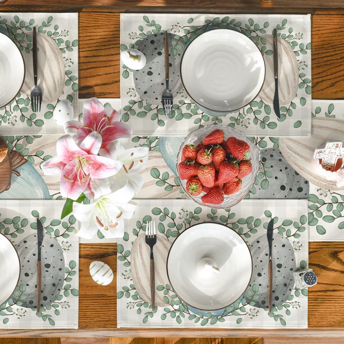 Eucalyptus Eggs Easter Placemats Set of 4, 12x18 Inch Spring Seasonal Table Mats for Party Kitchen Dining Decoration - Image 5
