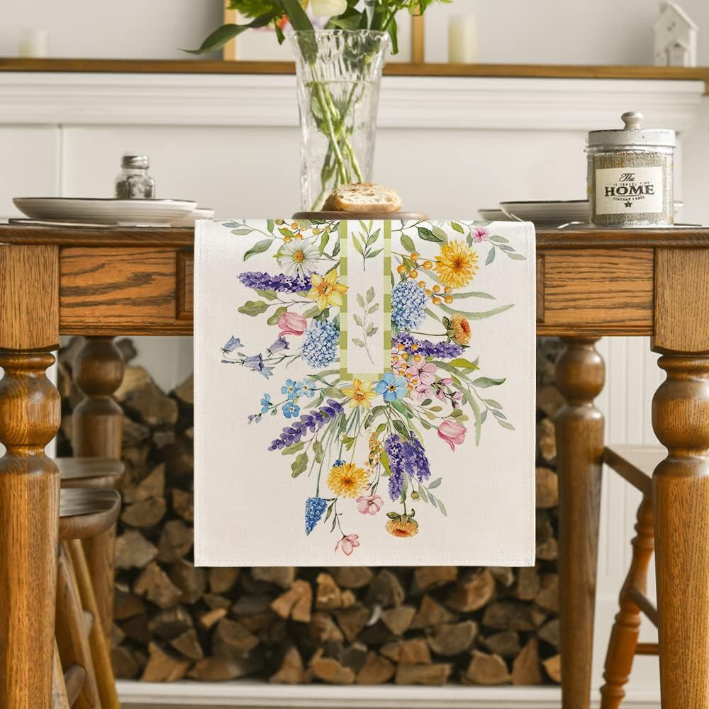 Bloom Flowers Florals Lavender Summer Table Runner, Seasonal Spring Holiday Kitchen Dining Table Decoration for Home Party Indoor 13x72 Inch - Image 2