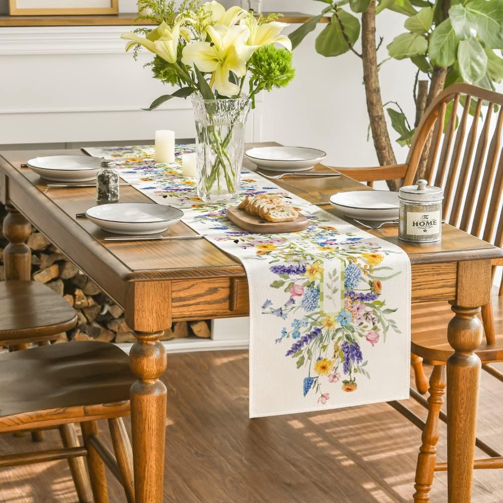 Bloom Flowers Florals Lavender Summer Table Runner, Seasonal Spring Holiday Kitchen Dining Table Decoration for Home Party Indoor 13x72 Inch - Image 4