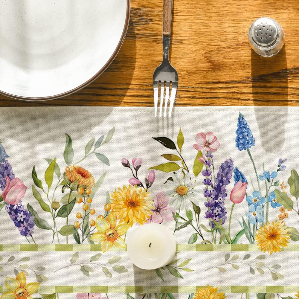 Bloom Flowers Florals Lavender Summer Table Runner, Seasonal Spring Holiday Kitchen Dining Table Decoration for Home Party Indoor 13x72 Inch - Image 7