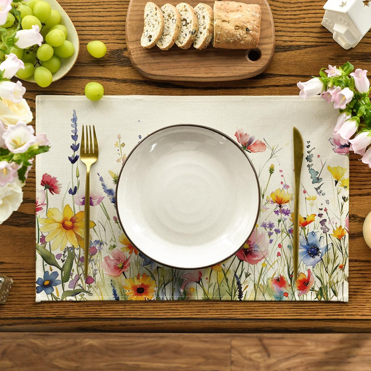 Daisy Lavender Floral Leaves Spring Placemats Set of 4,12x18 Inch Seasonal Spring Table Mats for Party Kitchen Dining Decoration - Image 2
