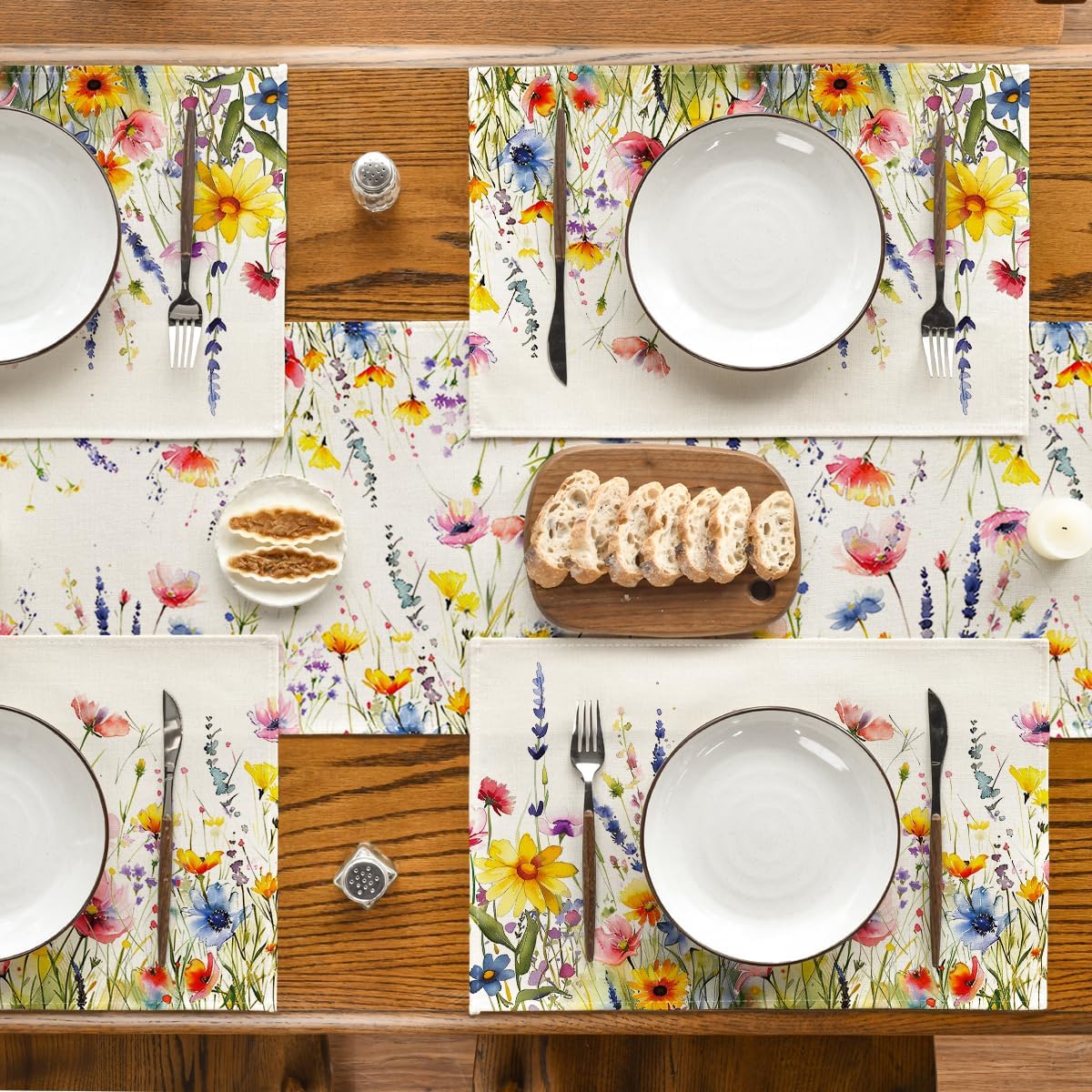 Daisy Lavender Floral Leaves Spring Placemats Set of 4,12x18 Inch Seasonal Spring Table Mats for Party Kitchen Dining Decoration - Image 5
