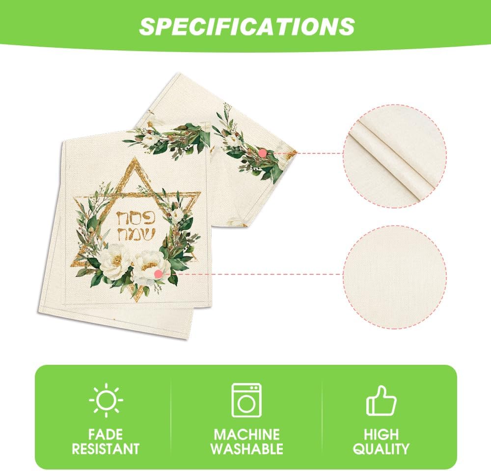 Hexagram Flowers Passover Table Runner, Jewish Spring Seasonal Holiday Kitchen Dining Table Decoration for Indoor Outdoor Home Party Decor 13 x 72 Inch - Image 5