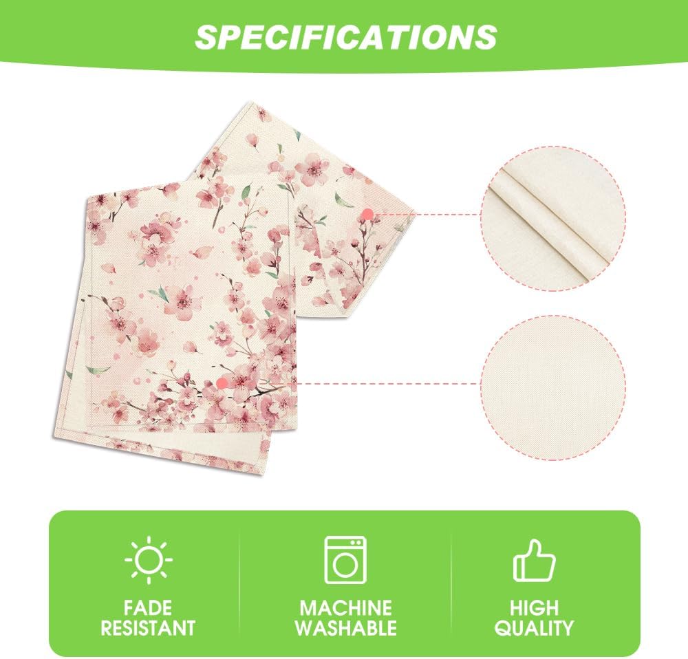 Floral Cherry Blossoms Branches Summer Table Runner, Seasonal Spring Kitchen Dining Table Decoration for Home Party Decor 13x72 Inch - Image 5