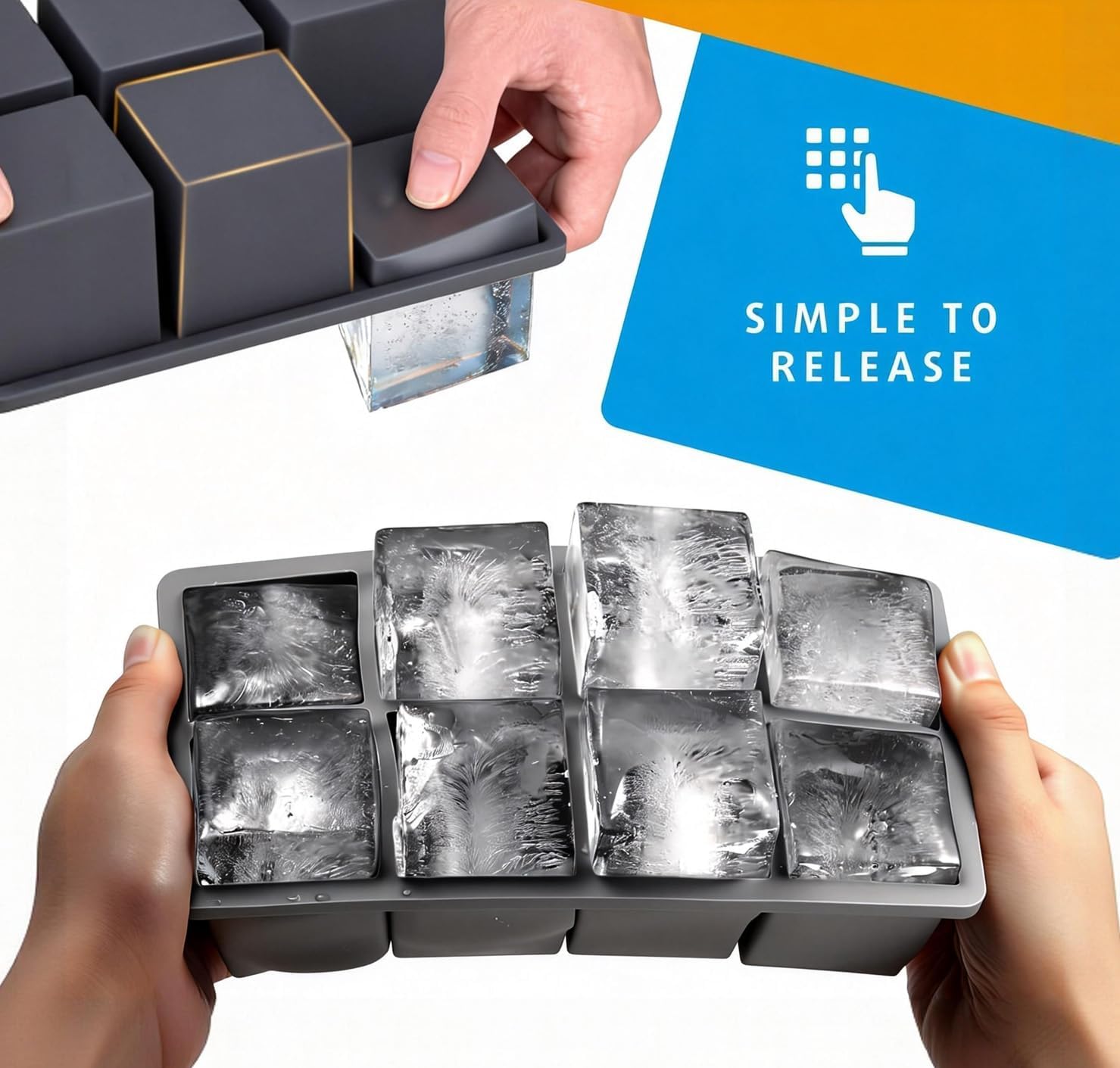 2-Pack Large Ice Cube Trays for Whiskey, Stackable & Easy-Release Silicone Square 2-inch Ice Cube Maker Mold with Lid for Freezer, Cocktail, Bourbon, Drinks - Image 4