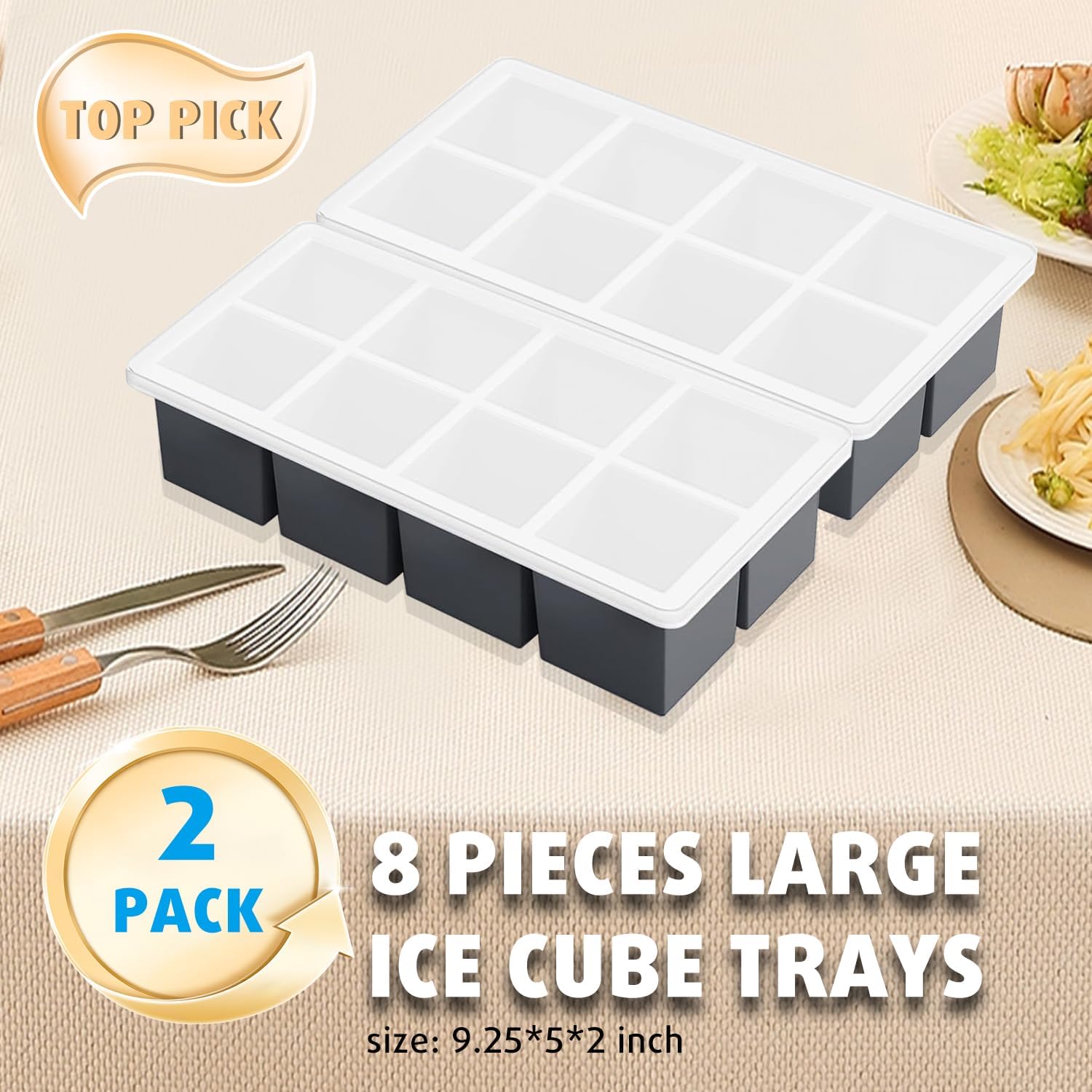 2-Pack Large Ice Cube Trays for Whiskey, Stackable & Easy-Release Silicone Square 2-inch Ice Cube Maker Mold with Lid for Freezer, Cocktail, Bourbon, Drinks - Image 7