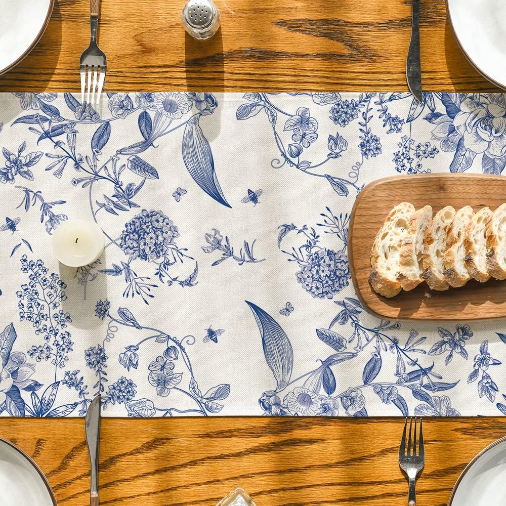 Monochrome Sketch Birds and Flowers Spring Table Runner, Seasonal Summer Fall Kitchen Dining Table Decoration for Home Party Decor 13x72 Inch - Image 3