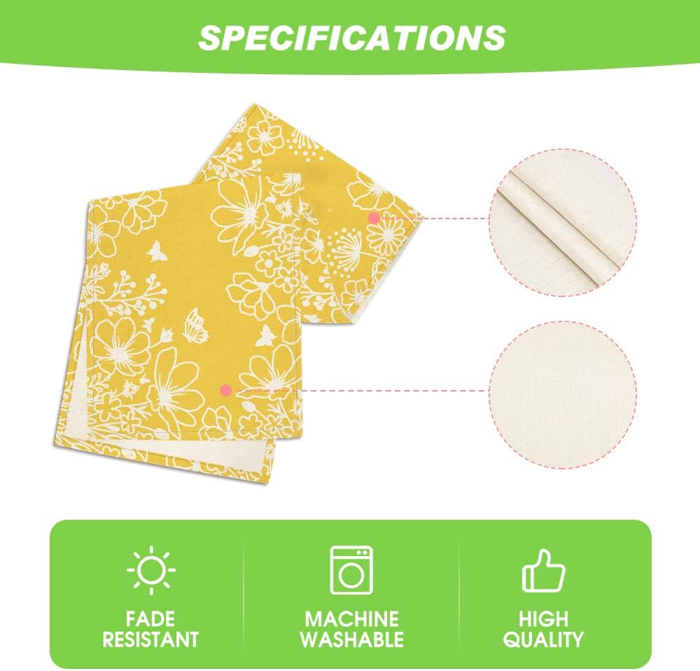 Yellow Bloom Flowers Butterfly Spring Table Runner, Seasonal Holiday Kitchen Dining Table Decoration for Home Party Indoor 13x72 Inch - Image 5