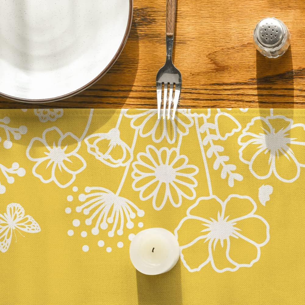 Yellow Bloom Flowers Butterfly Spring Table Runner, Seasonal Holiday Kitchen Dining Table Decoration for Home Party Indoor 13x72 Inch - Image 7