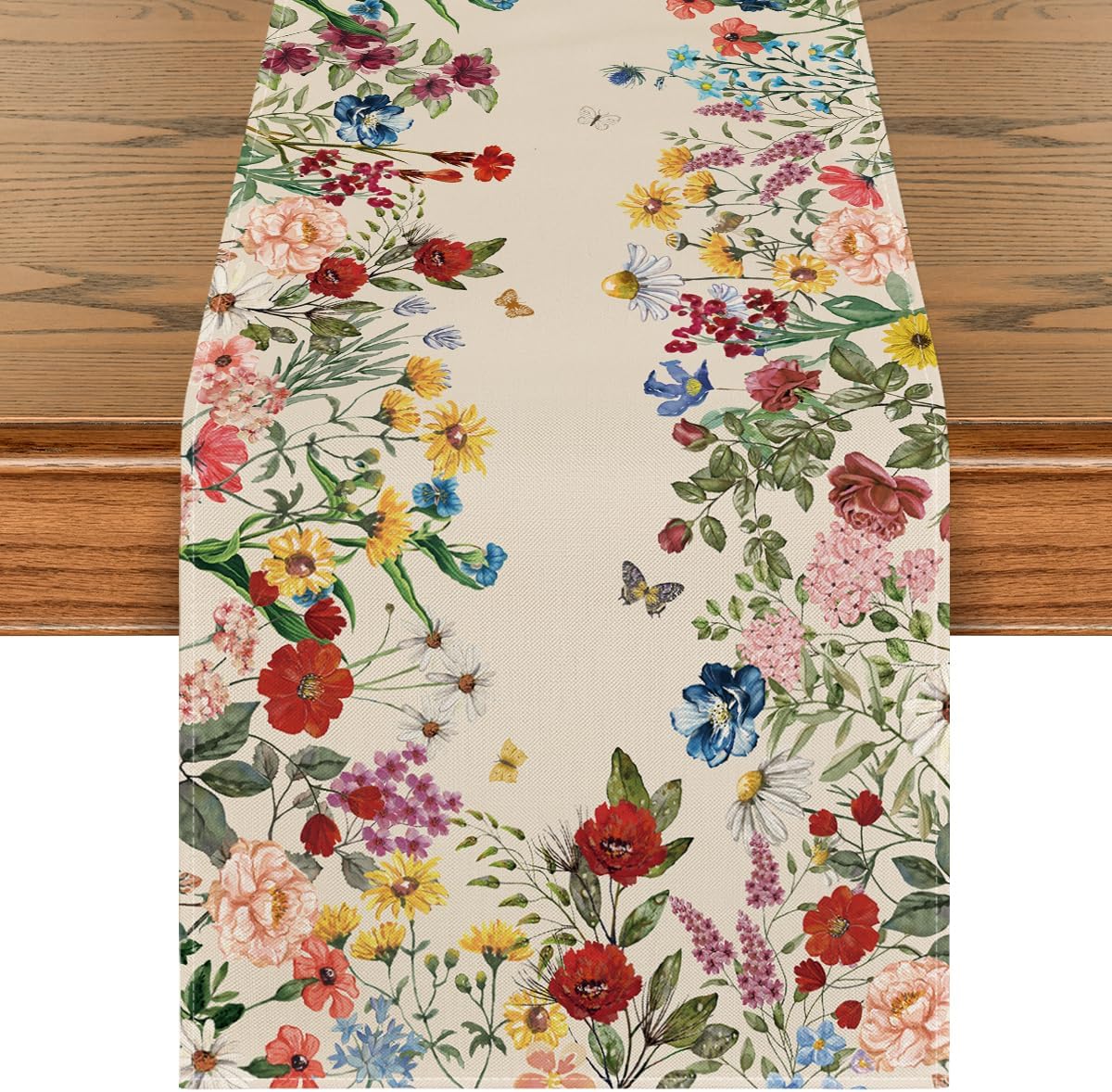 Plants Floral Butterfly Valentine's Day Table Runner, Anniversary Wedding Kitchen Dining Table Decoration for Home Party Decor 13x72 Inch - Image 1