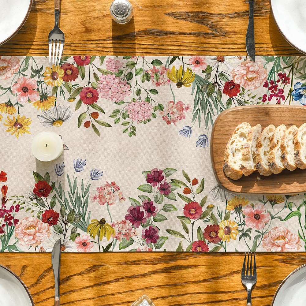 Plants Floral Butterfly Valentine's Day Table Runner, Anniversary Wedding Kitchen Dining Table Decoration for Home Party Decor 13x72 Inch - Image 7