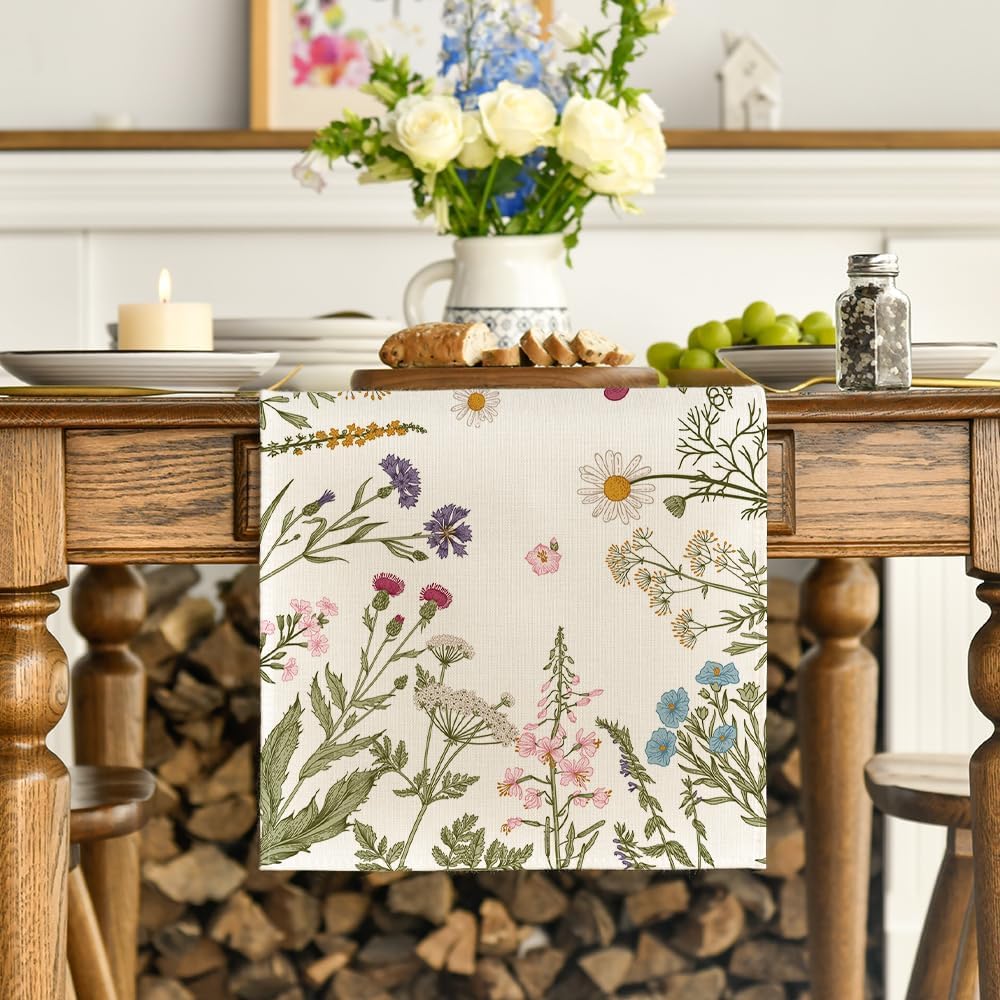 Flowers Spring Table Runner, Seasonal Kitchen Dining Table Decoration for Home Party Decor 13x72 Inch - Image 2