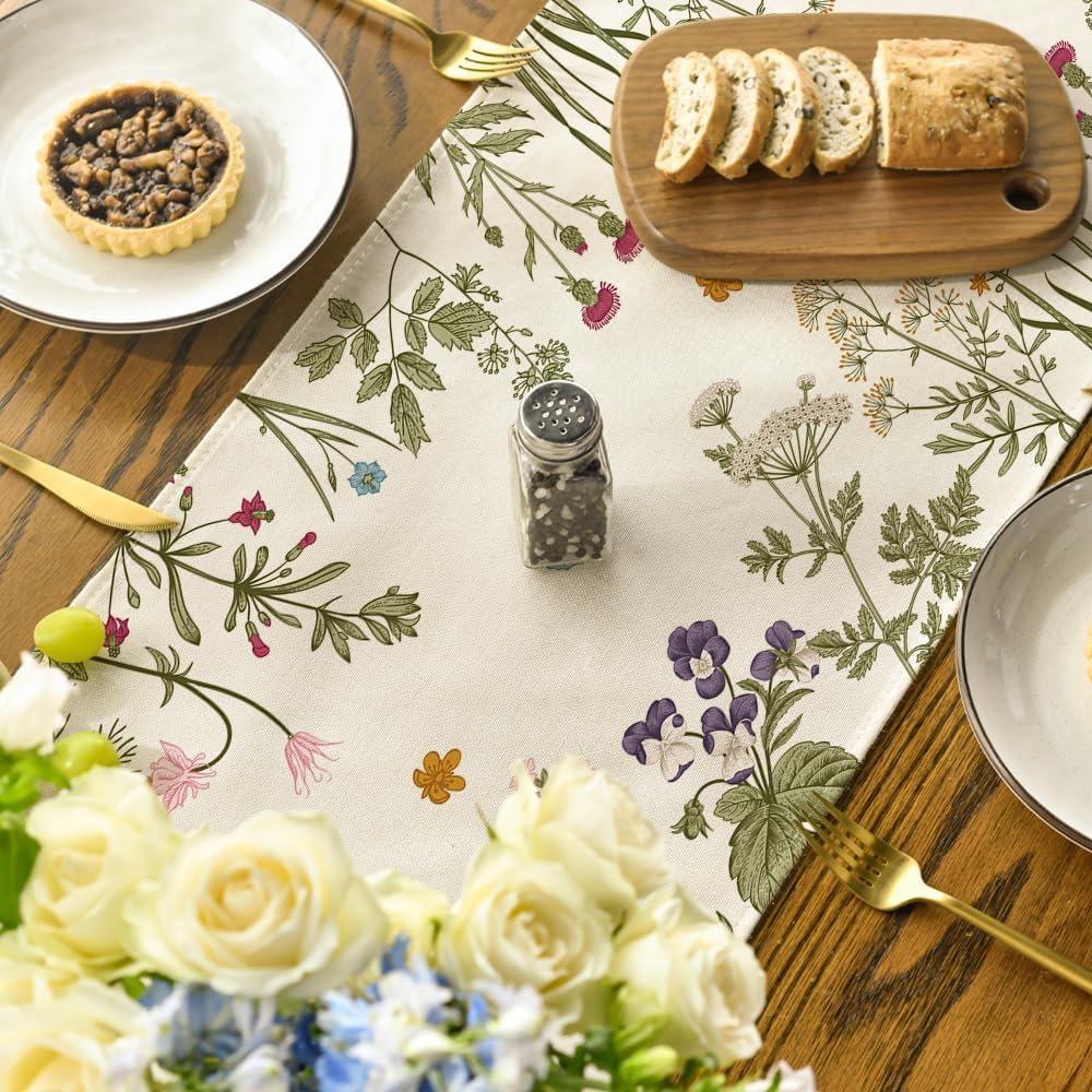 Flowers Spring Table Runner, Seasonal Kitchen Dining Table Decoration for Home Party Decor 13x72 Inch - Image 4