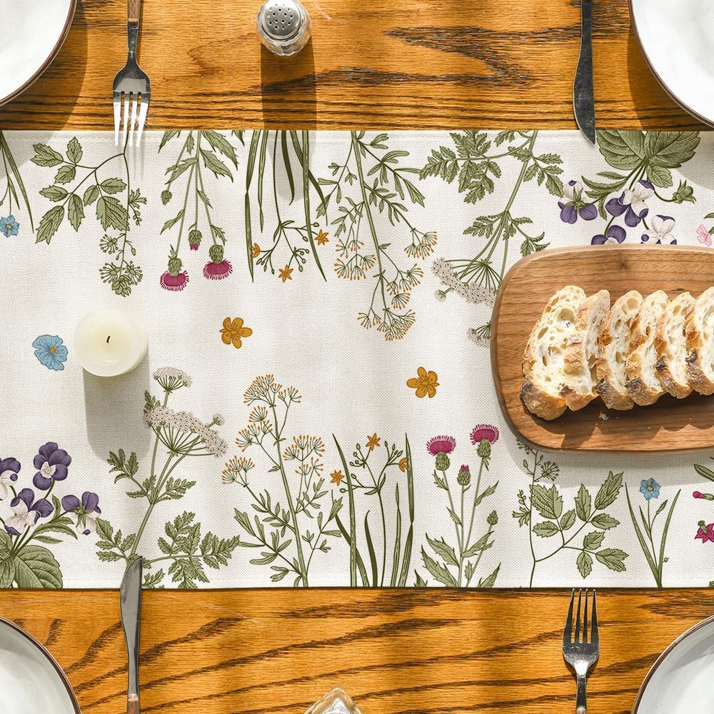Flowers Spring Table Runner, Seasonal Kitchen Dining Table Decoration for Home Party Decor 13x72 Inch - Image 7