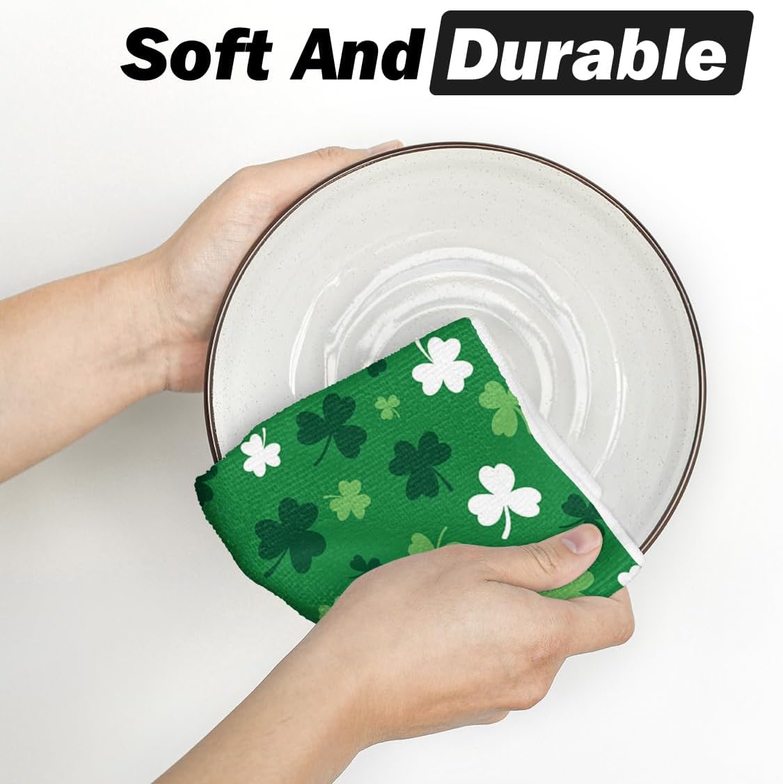 Green Clover Shamrock St. Patrick's Day Kitchen Towels Dish Towels, 18x26 Inch Farmhouse Holiday Spring Decoration Hand Towels Set of 2 - Image 5
