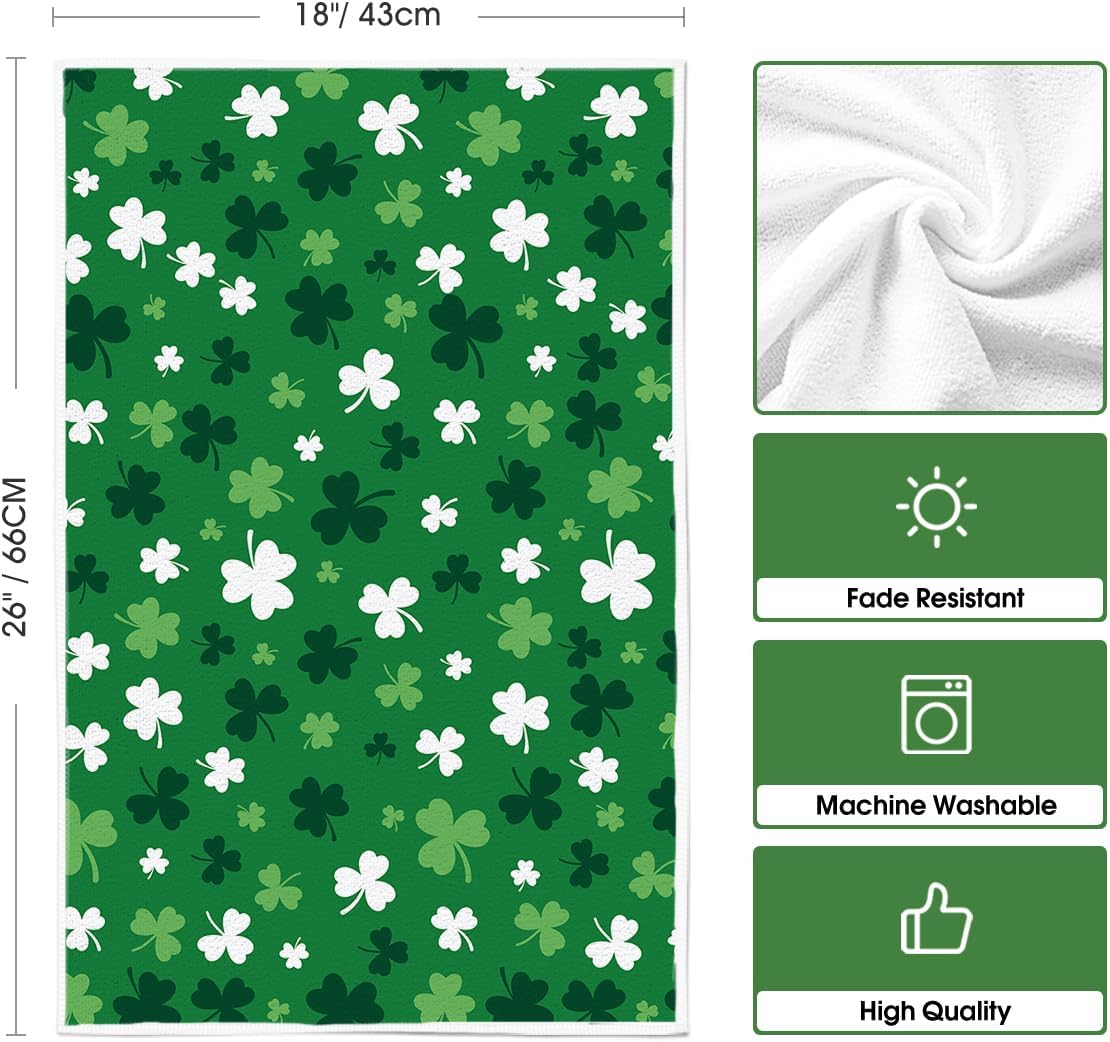 Green Clover Shamrock St. Patrick's Day Kitchen Towels Dish Towels, 18x26 Inch Farmhouse Holiday Spring Decoration Hand Towels Set of 2 - Image 6
