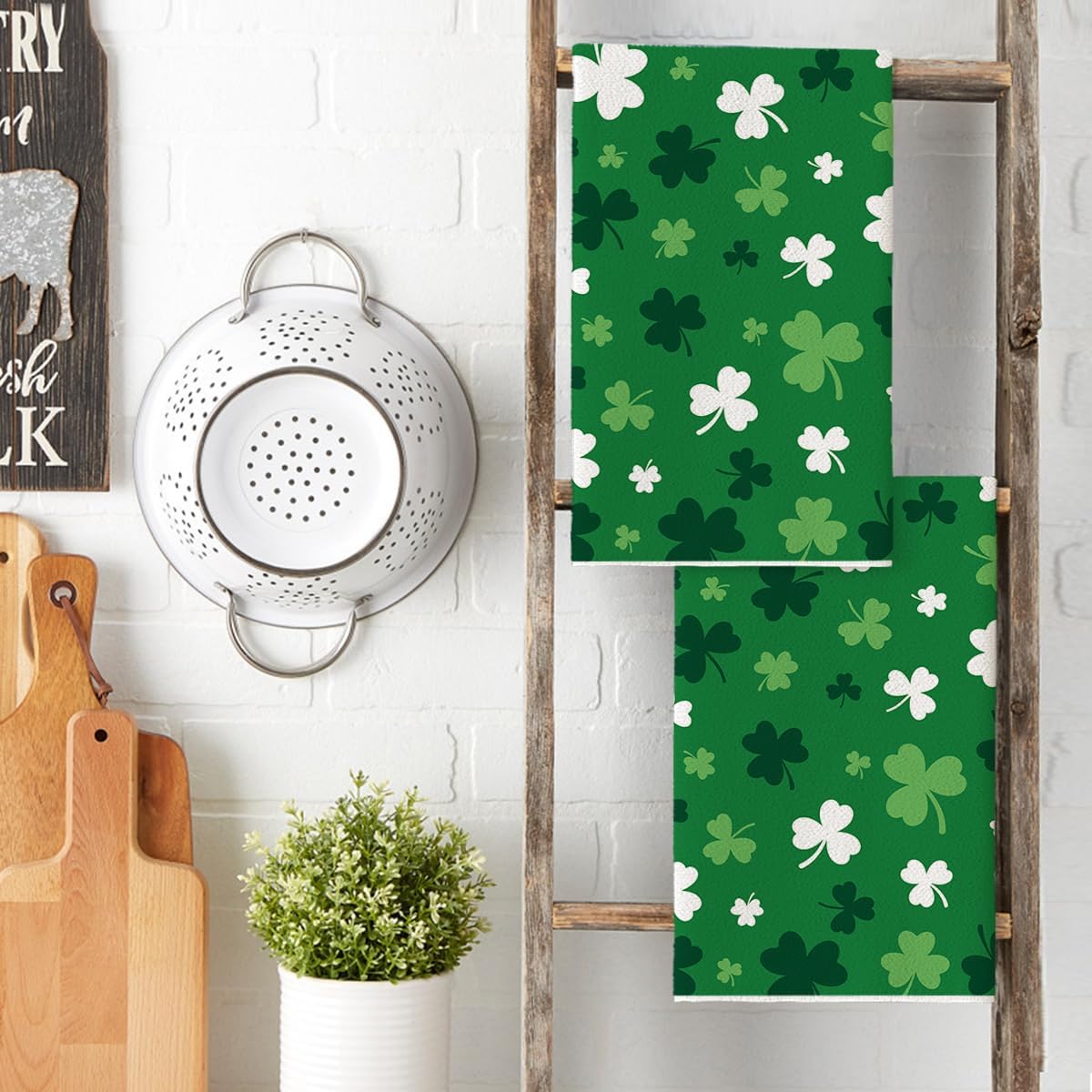Green Clover Shamrock St. Patrick's Day Kitchen Towels Dish Towels, 18x26 Inch Farmhouse Holiday Spring Decoration Hand Towels Set of 2 - Image 7