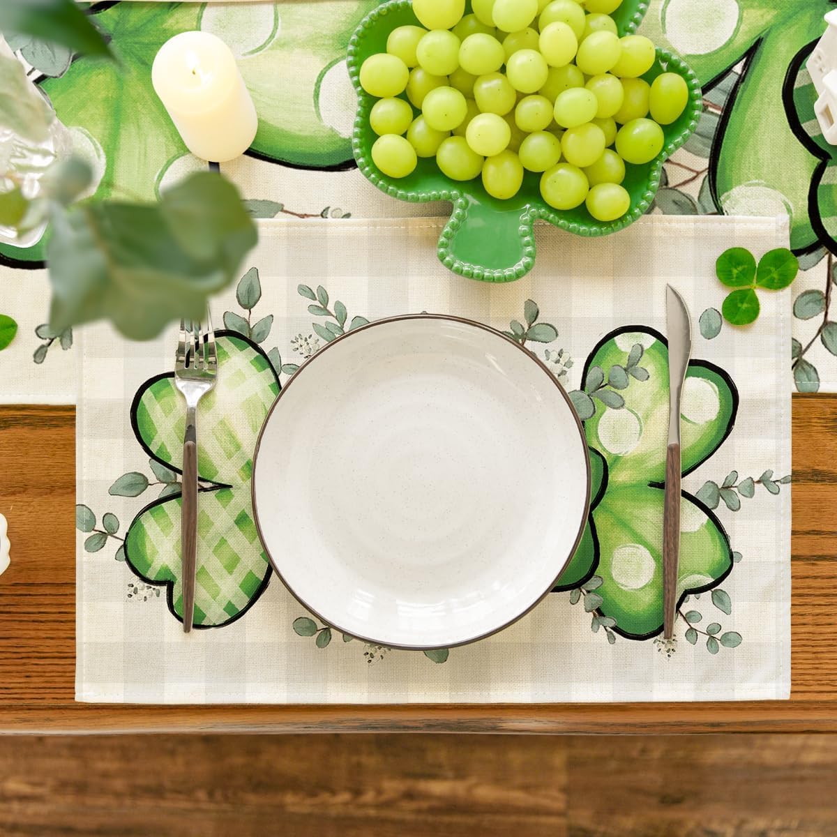 Bufflao Plaid Shamrock St. Patrick's Day Placemats Set of 4, 12x18 Inch Seasonal Spring Table Mats for Party Kitchen Dining Decoration - Image 2