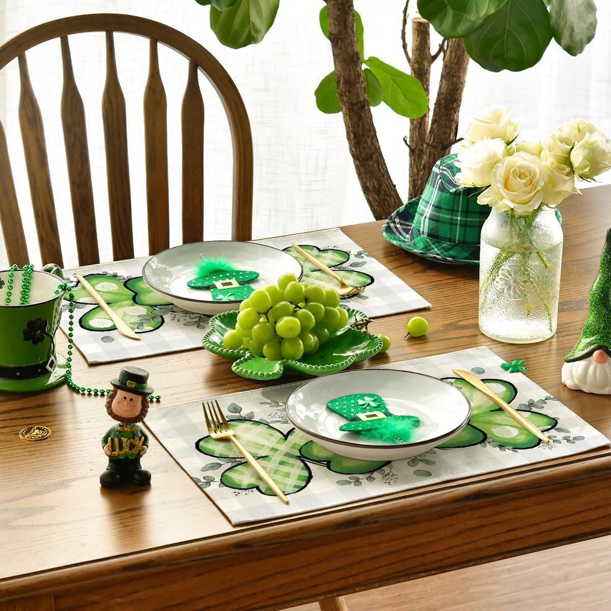 Bufflao Plaid Shamrock St. Patrick's Day Placemats Set of 4, 12x18 Inch Seasonal Spring Table Mats for Party Kitchen Dining Decoration - Image 3