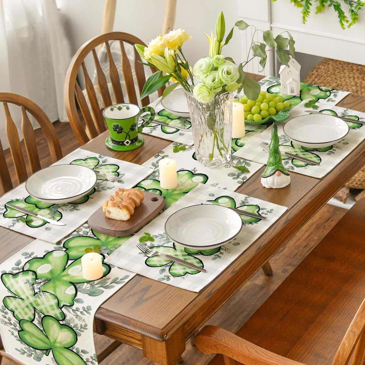 Bufflao Plaid Shamrock St. Patrick's Day Placemats Set of 4, 12x18 Inch Seasonal Spring Table Mats for Party Kitchen Dining Decoration - Image 4