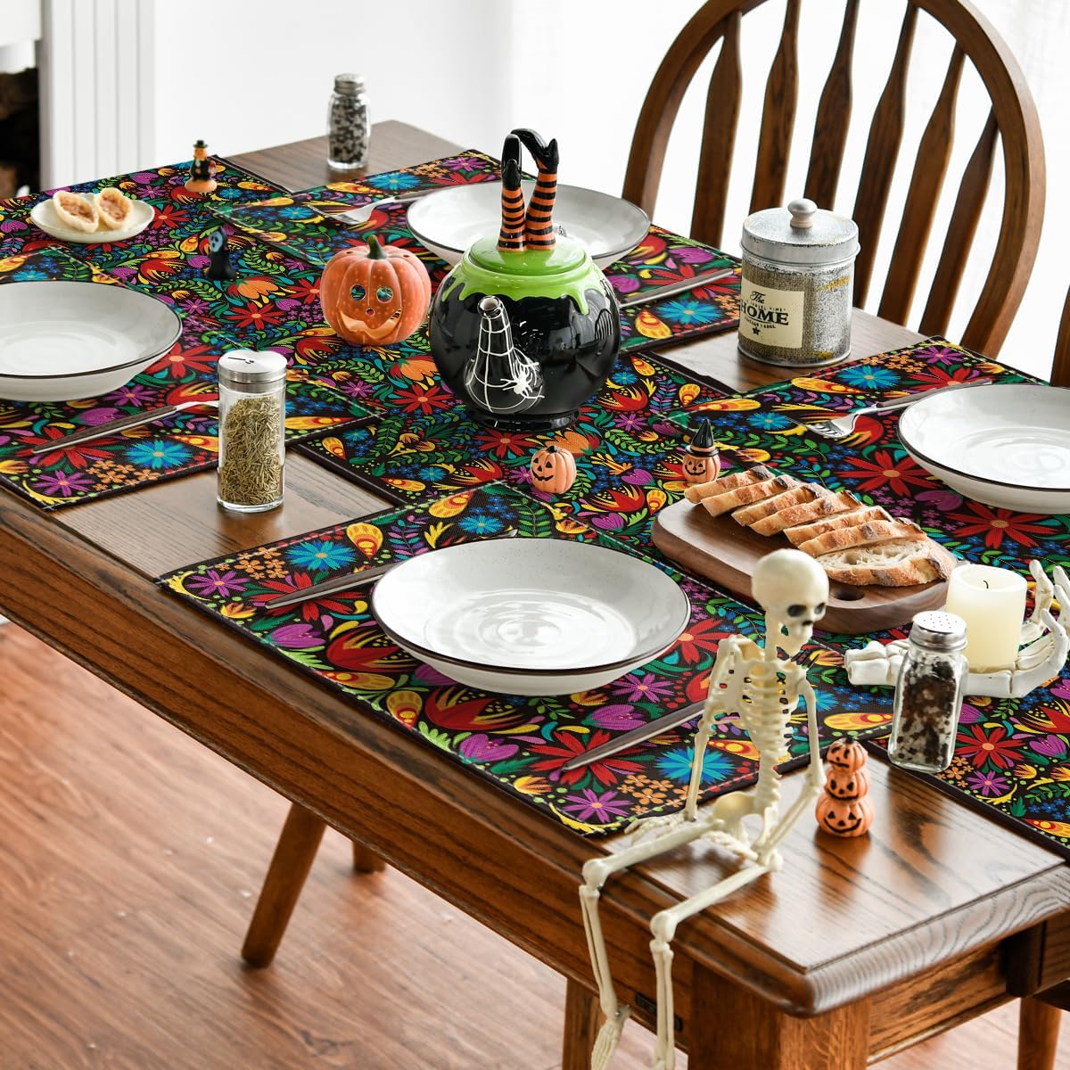 Mexican Cinco De Mayo Placemats for Dining Table, 12 x 18 Inch Floral Fiesta Dia De Los Muertos Decoration Washable Table Mats Set of 4 - Image 5