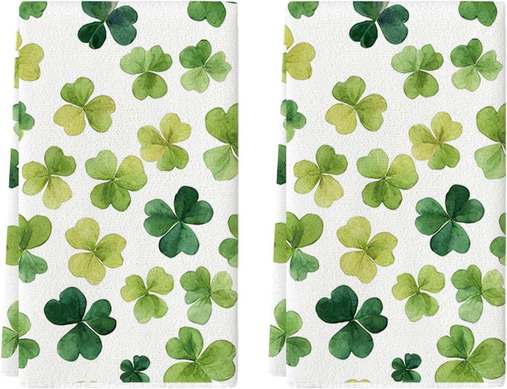 Beige Shamrocks St. Patrick's Day Kitchen Towels Dish Towels, 18x26 Inch Seasonal Spring Decoration Hand Towels Set of 2 - Image 1