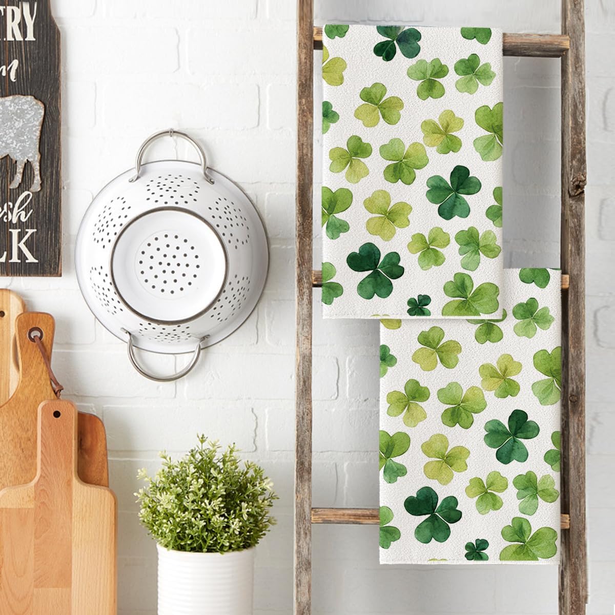 Beige Shamrocks St. Patrick's Day Kitchen Towels Dish Towels, 18x26 Inch Seasonal Spring Decoration Hand Towels Set of 2 - Image 4