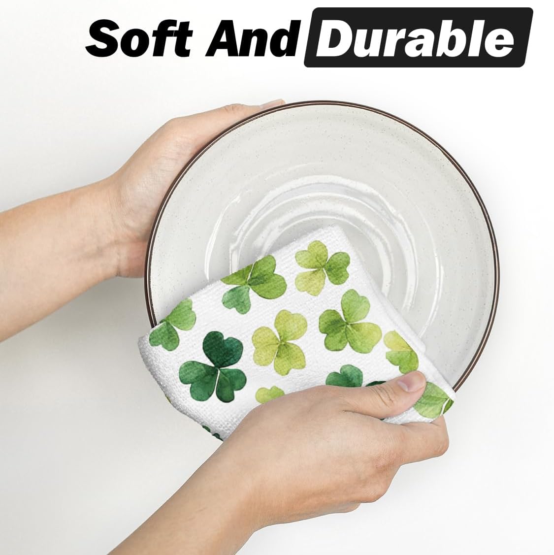 Beige Shamrocks St. Patrick's Day Kitchen Towels Dish Towels, 18x26 Inch Seasonal Spring Decoration Hand Towels Set of 2 - Image 5