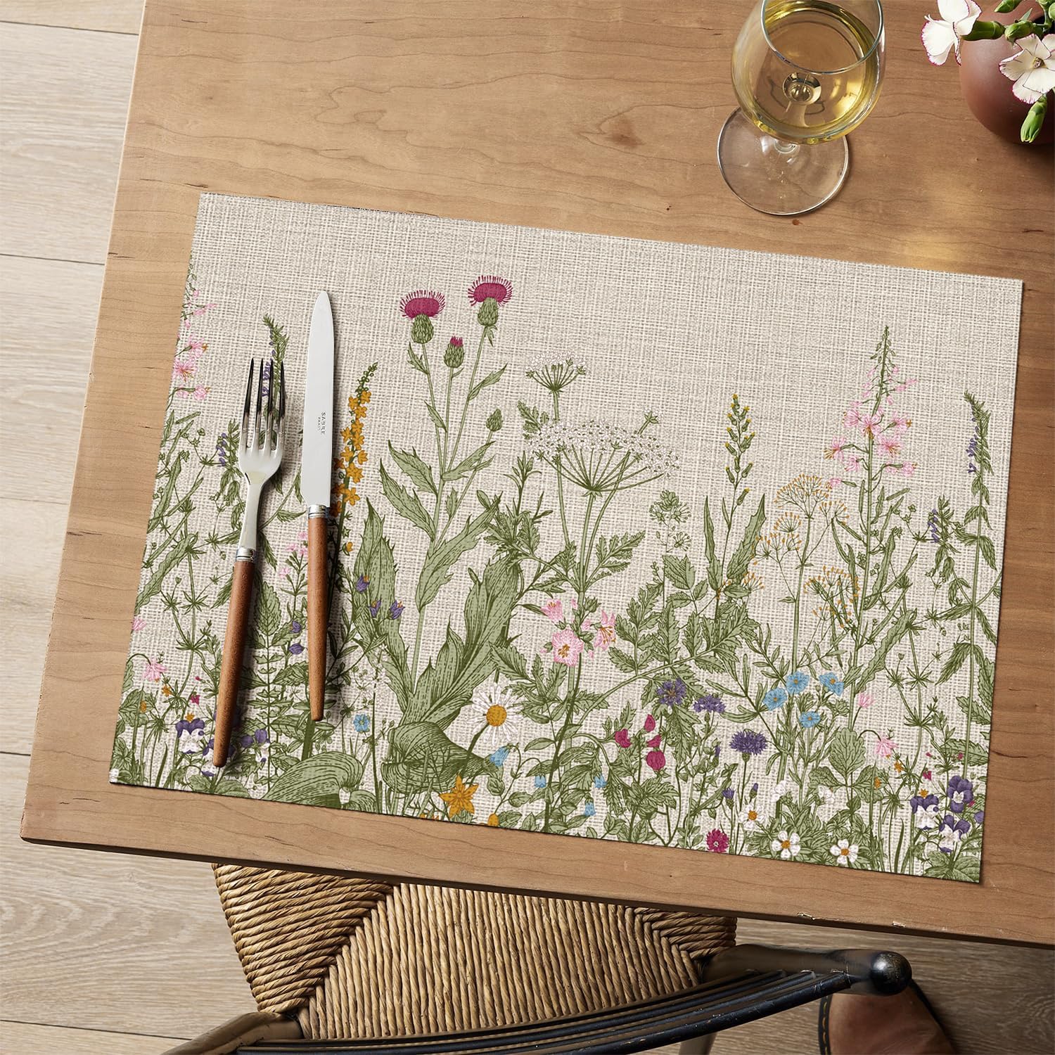 Wildflower Vinyl Placemats Set of 4, Washable Non-Slip Plastic PVC Table Mats for Spring Party Kitchen Dining Decor, 12x18 Inch - Image 2
