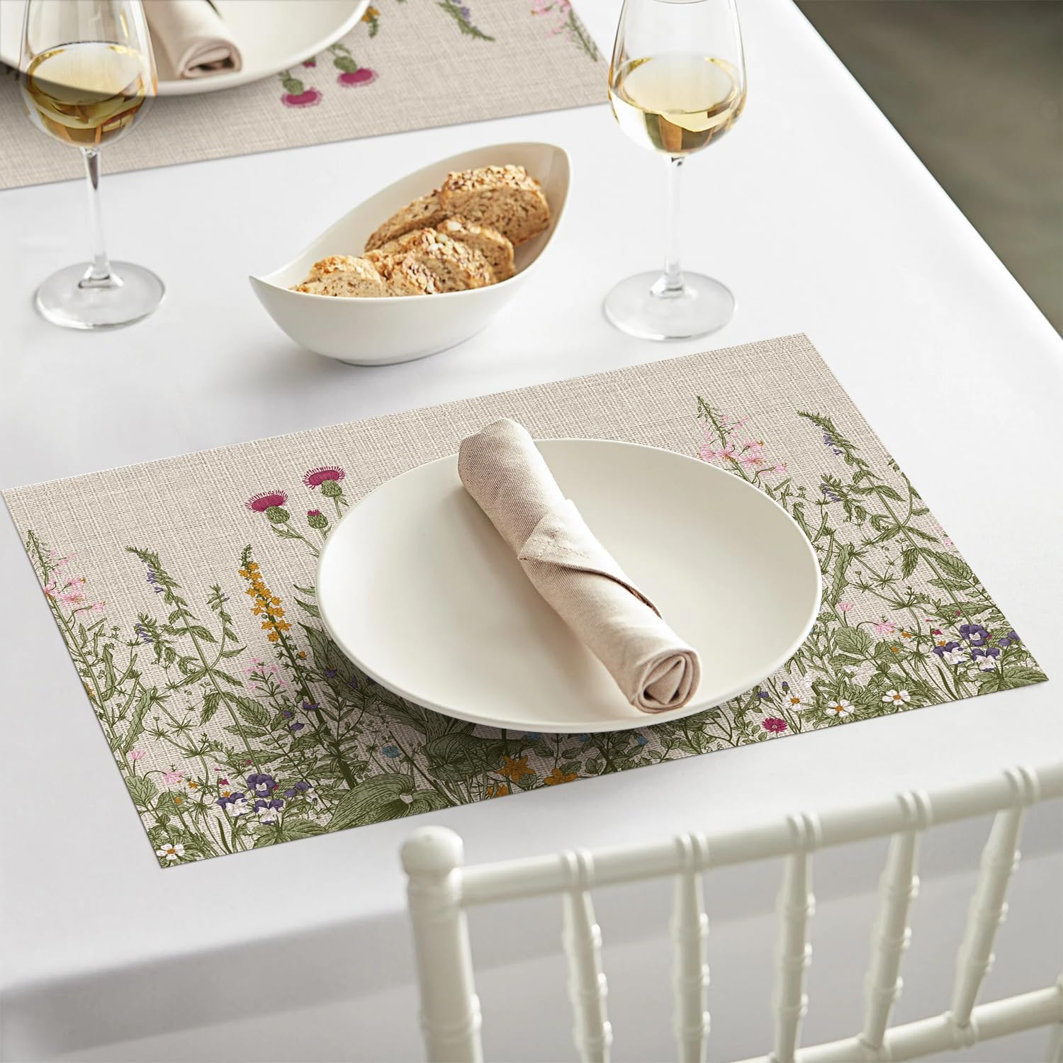 Wildflower Vinyl Placemats Set of 4, Washable Non-Slip Plastic PVC Table Mats for Spring Party Kitchen Dining Decor, 12x18 Inch - Image 7