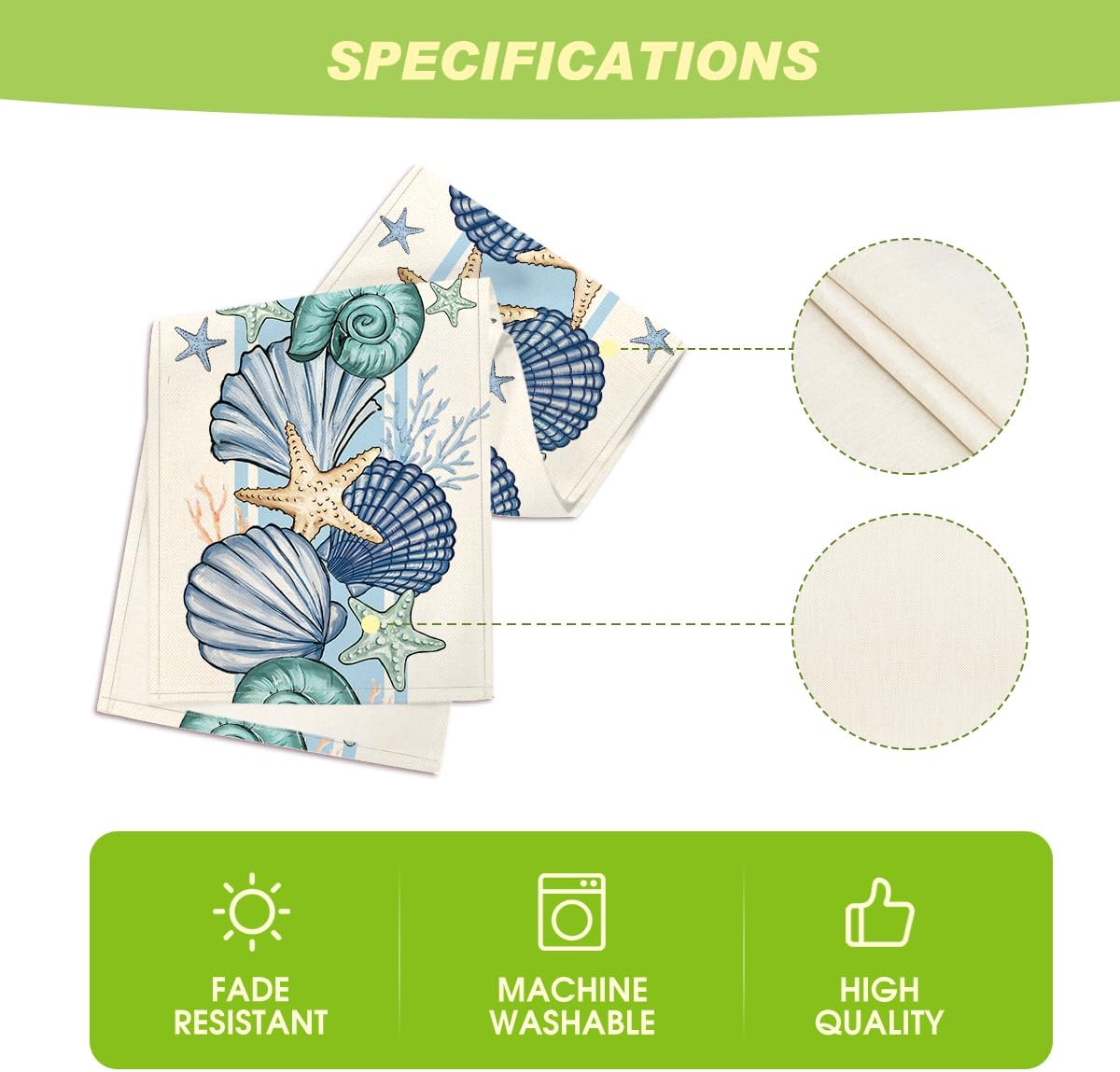Sea Shell Starfish Summer Table Runner,Spring Ocean Kitchen Dining Table Decoration for Home Party Decor 13x72 Inch - Image 5