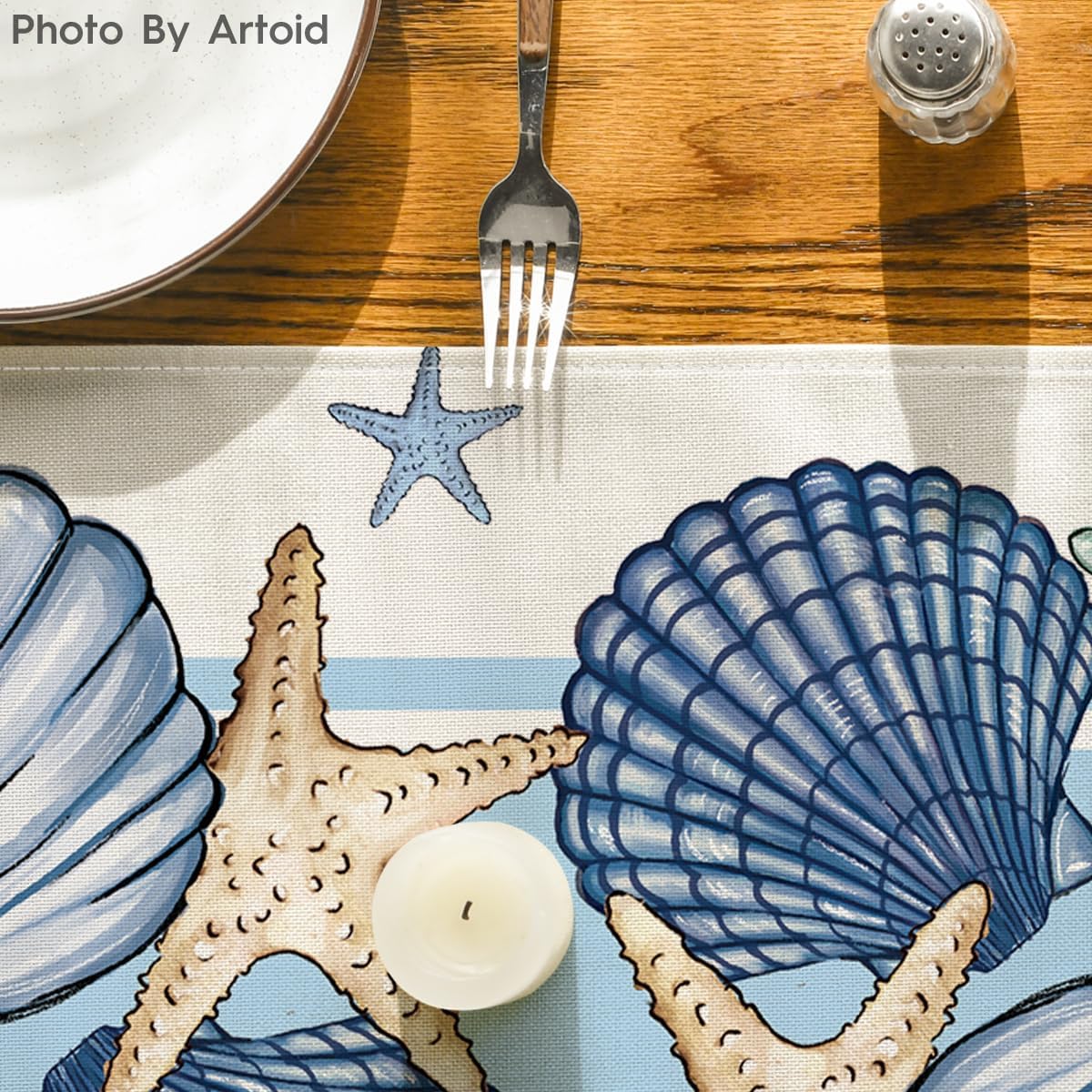 Sea Shell Starfish Summer Table Runner,Spring Ocean Kitchen Dining Table Decoration for Home Party Decor 13x72 Inch - Image 7