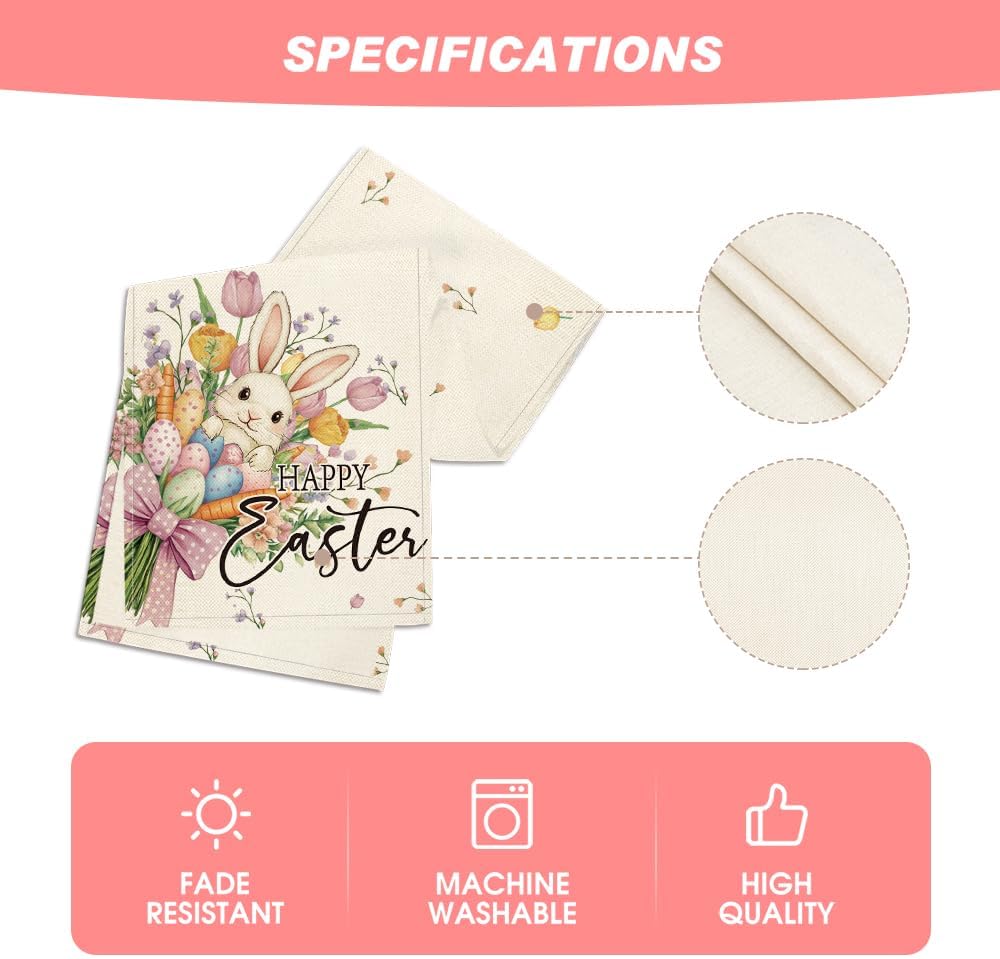 Bow Bunny Eggs Happy Easter Table Runner,Seasonal Spring Flowers Carrots Kitchen Dining Table Decoration for Home Party Decor 13x72 Inch - Image 5