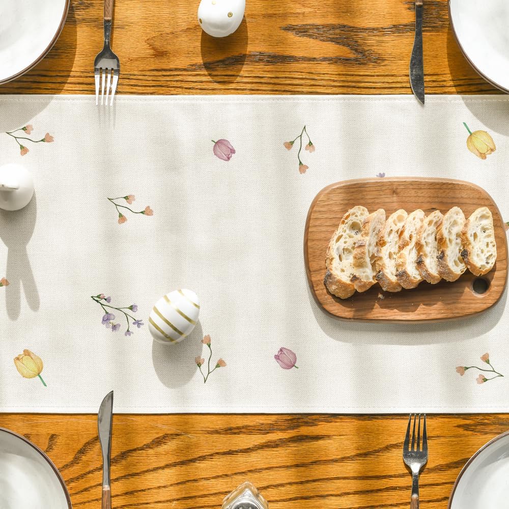Bow Bunny Eggs Happy Easter Table Runner,Seasonal Spring Flowers Carrots Kitchen Dining Table Decoration for Home Party Decor 13x72 Inch - Image 7