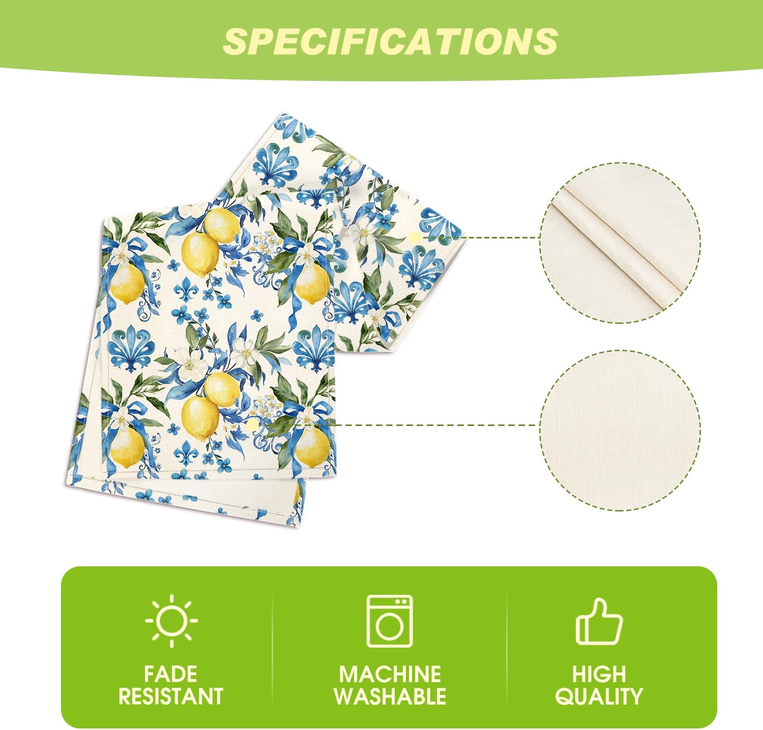 Blue Lemon Iris Summer Table Runner, Seasonal Spring Kitchen Dining Table Decor for Home Party Decor 13x72 Inch - Image 5