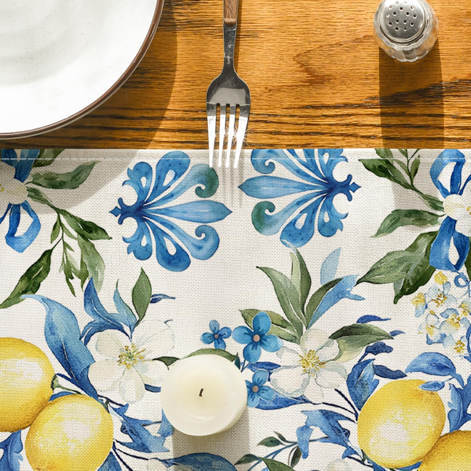 Blue Lemon Iris Summer Table Runner, Seasonal Spring Kitchen Dining Table Decor for Home Party Decor 13x72 Inch - Image 7