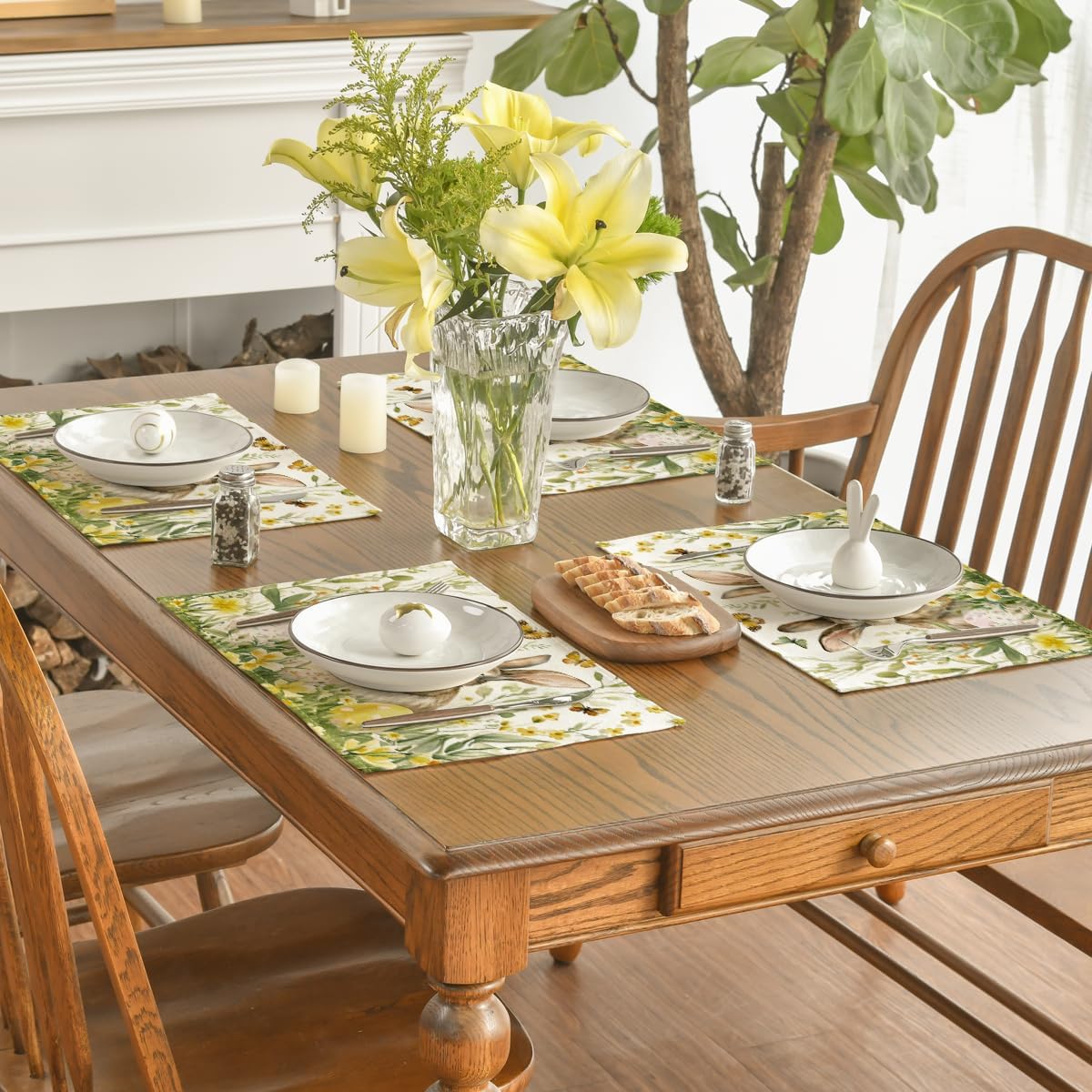 Egg Bunny Rabbit Butterfly Floral Easter Placemats Set of 4, 12x18 Inch Spring Table Mats for Outdoor Home Party Kitchen Dining Decor - Image 4